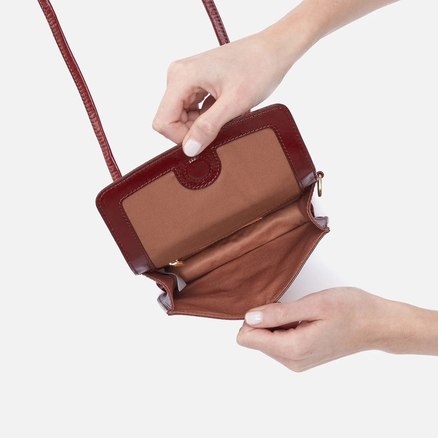 Jill Wallet Crossbody in Polished Leather - Henna Black