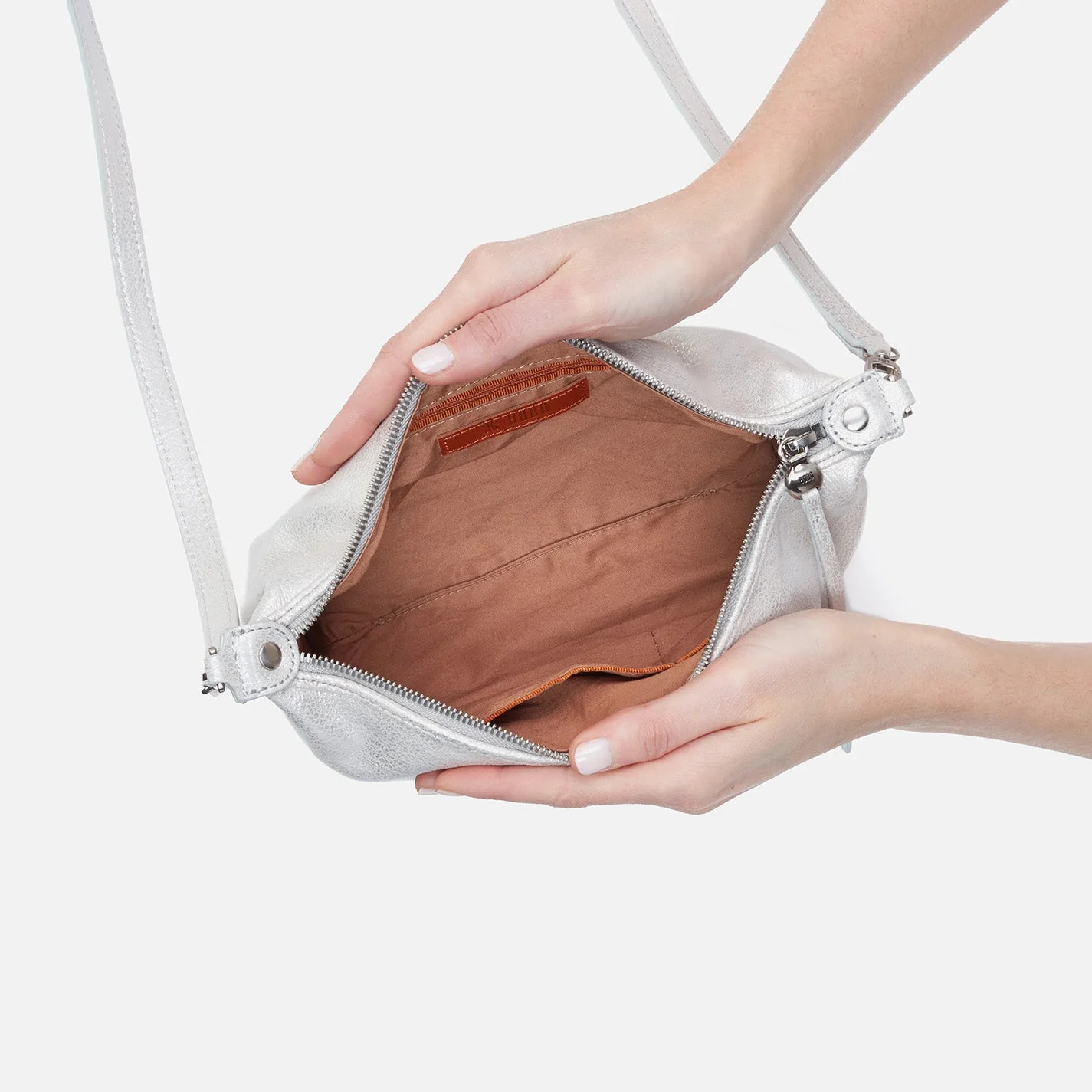 Kirby Crossbody in Metallic Leather - Silver Black