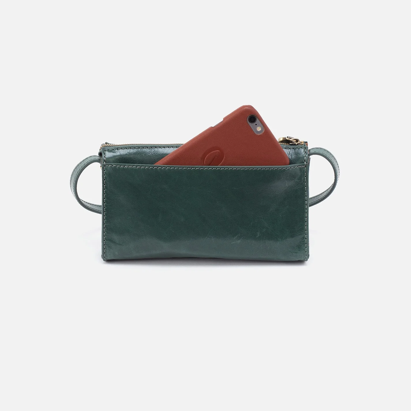 Jewel Crossbody in Polished Leather - Sage Leaf Black