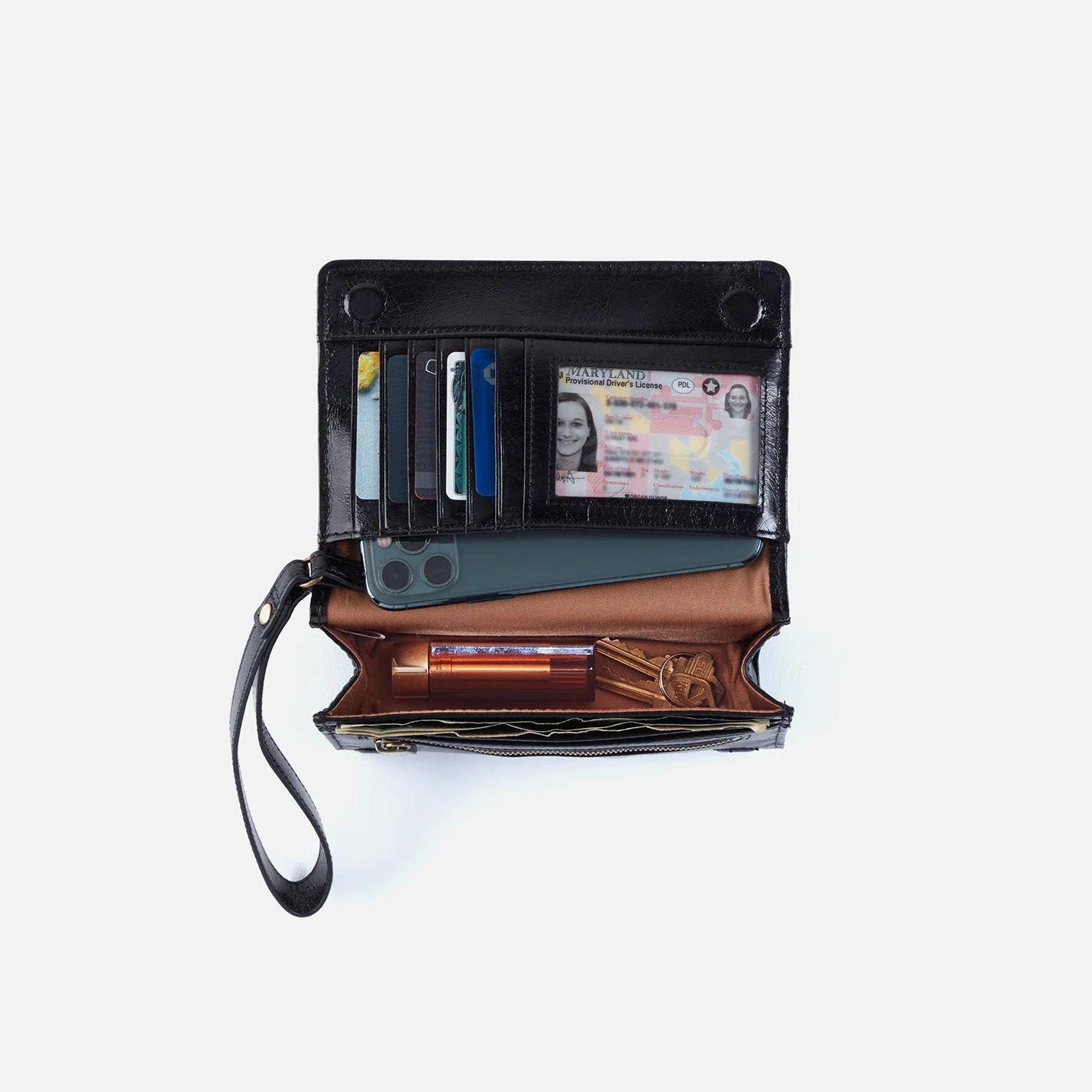 Jill Wristlet in Polished Leather - Claret Black