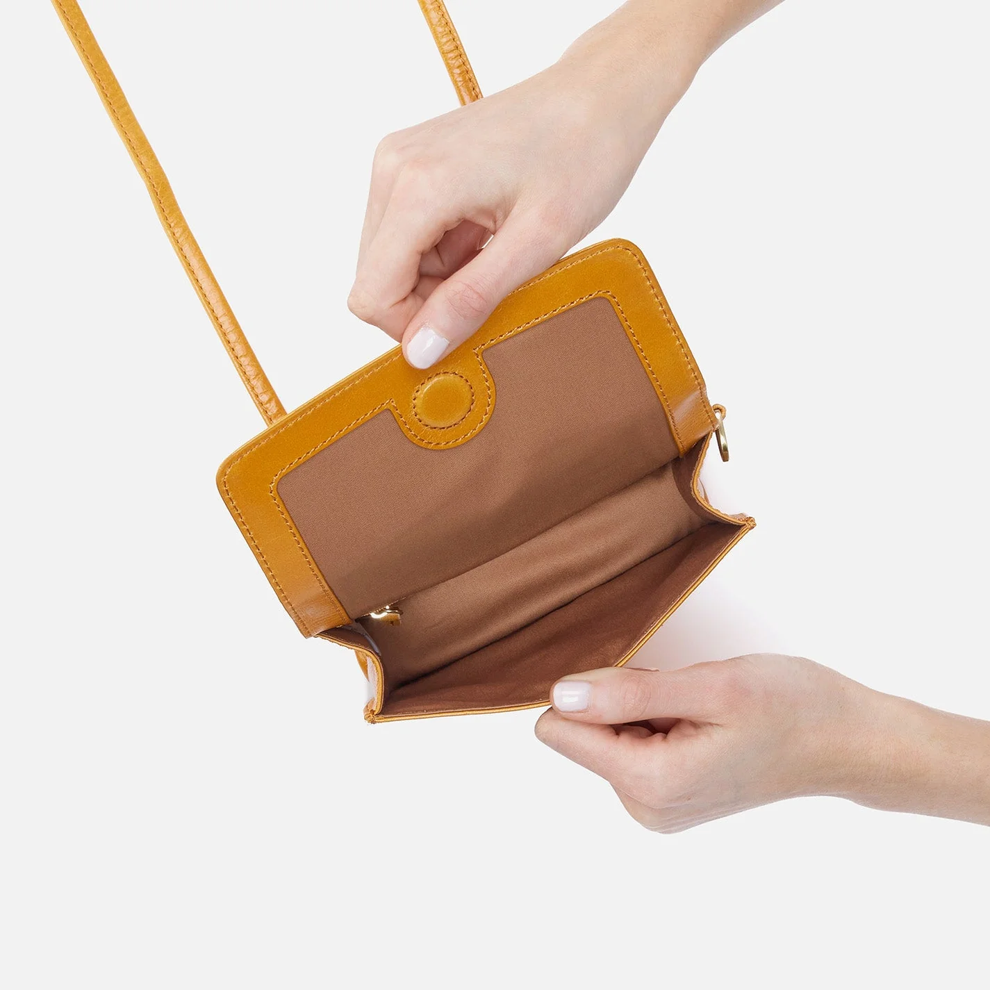 Jill Wallet Crossbody in Polished Leather - Warm Amber Black