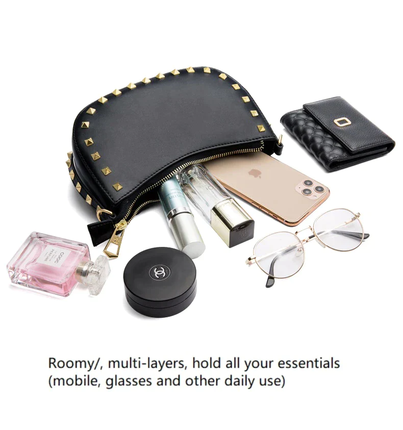 Women's messenger bag with rivet detail 100% Genuine leather bag