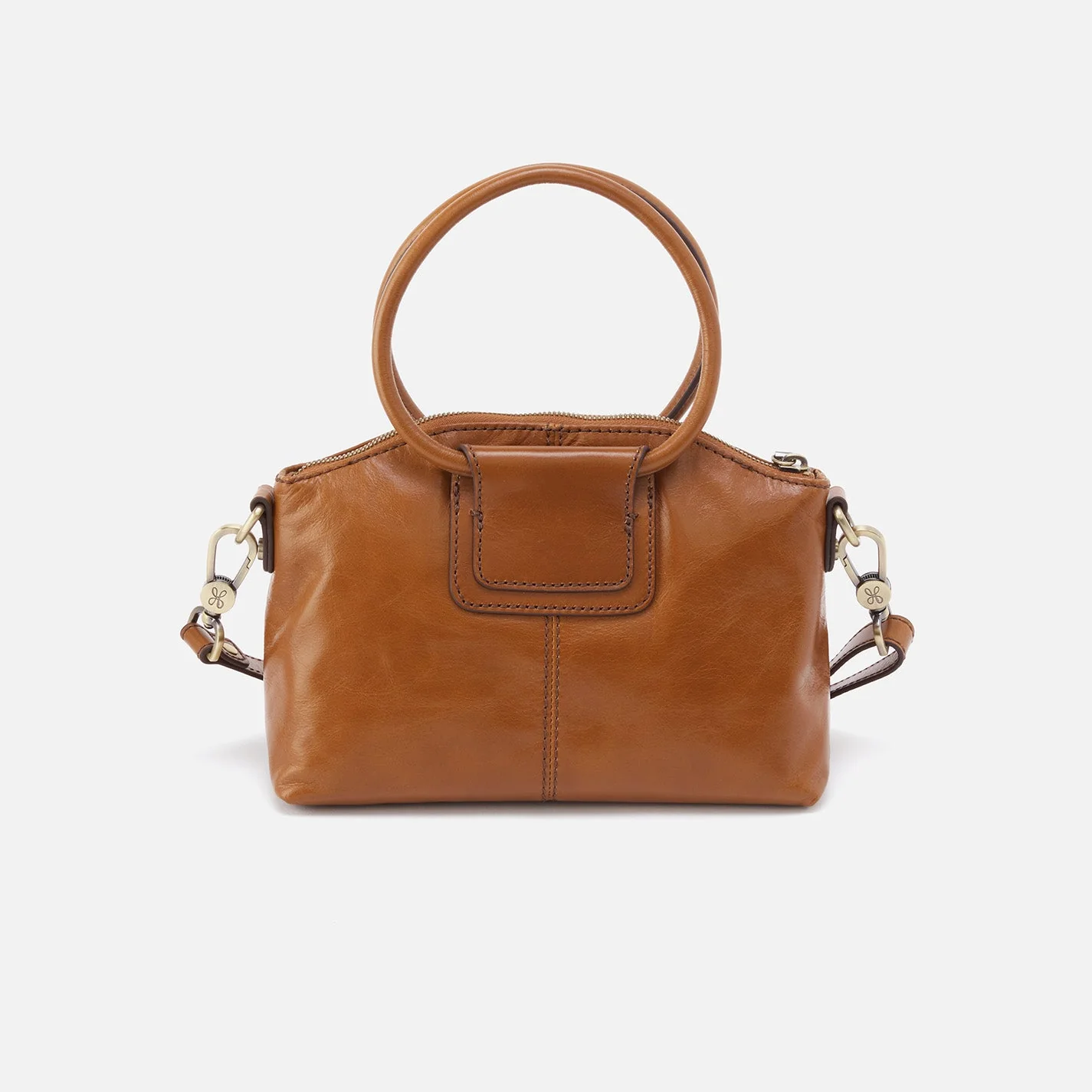Sheila Top Zip Crossbody in Polished Leather - Truffle- Sage Leaf
