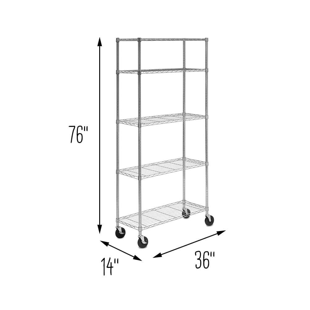 Honey Can Do 5-Tier Chrome Shelving Unit with Casters