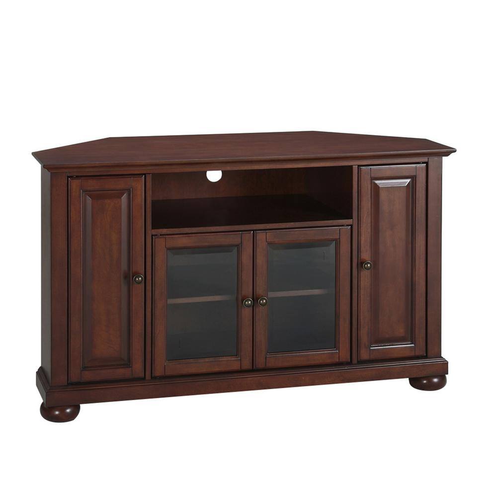 Crosley  Alexandria 48 in. Mahogany Wood Corner TV Stand Fits TVs Up to 52 in. with Storage Doors
