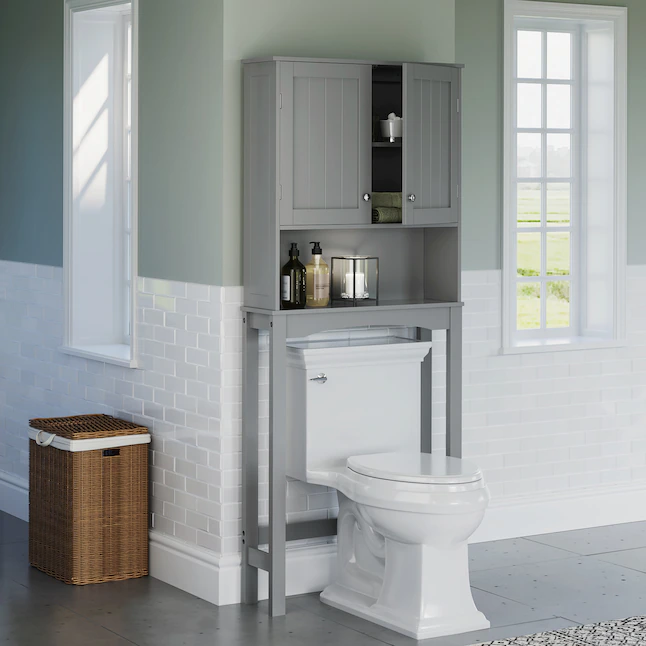 RiverRidge  Ashland 27.44-in W x 64.88-in H x 7.81-in D Gray Over-the-Toilet Storage