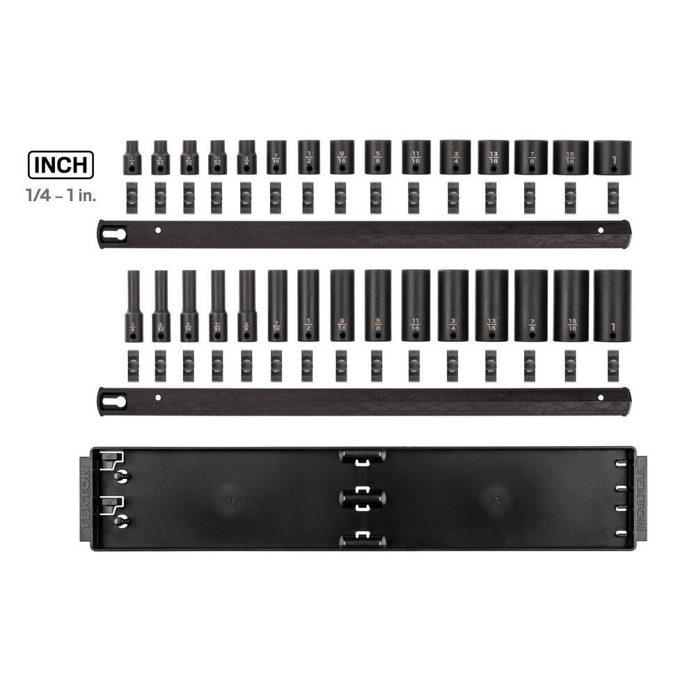 TEKTON 3/8 in. Drive 6-Point Impact Socket Set (30-Piece) (1/4-1 in.) with Rails