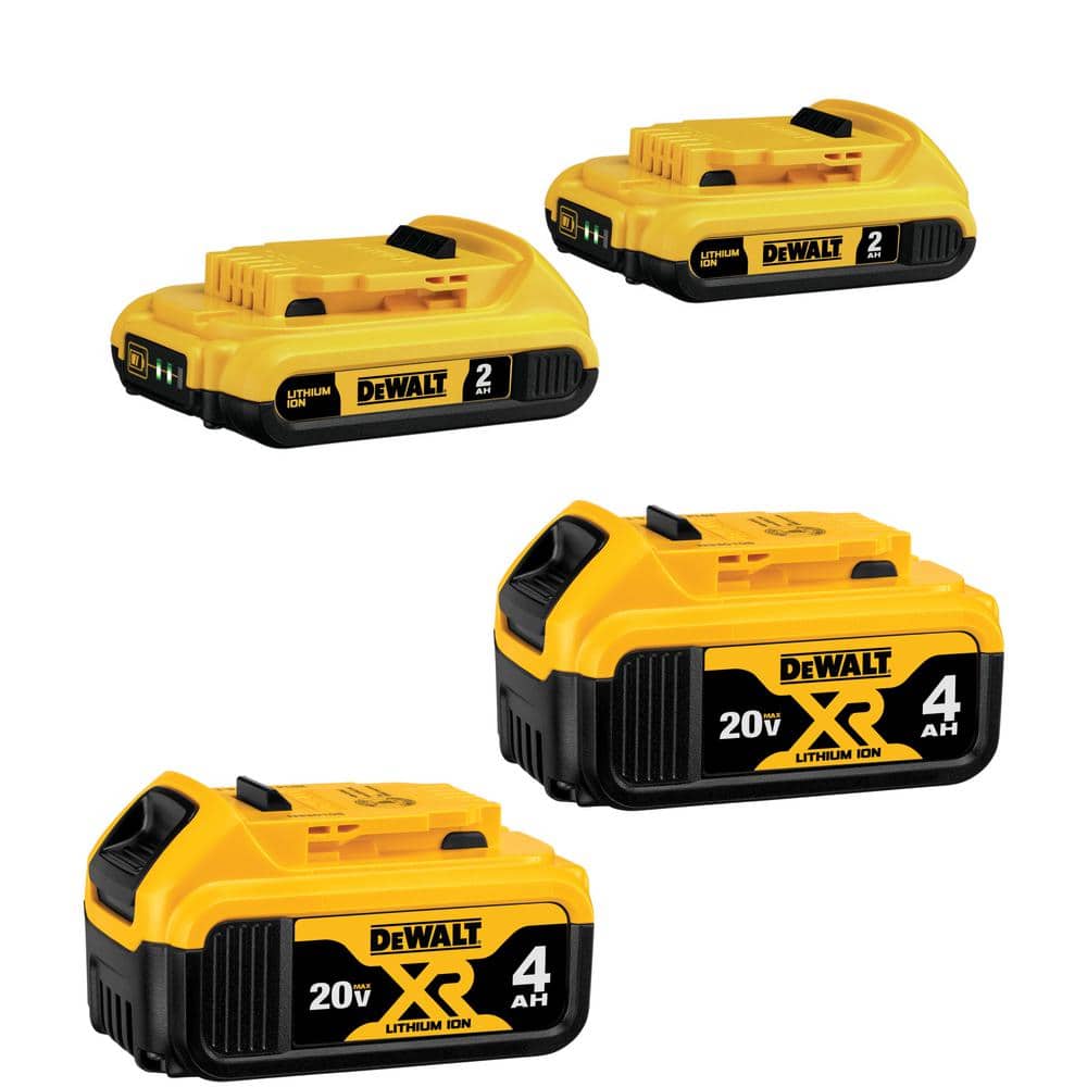 DEWALT DCB324-4 20V MAX Compact Lithium-Ion 2.0Ah Battery Pack (2 Pack) and 20V MAX XR Lithium-Ion 4.0Ah Battery Pack (2 Pack)