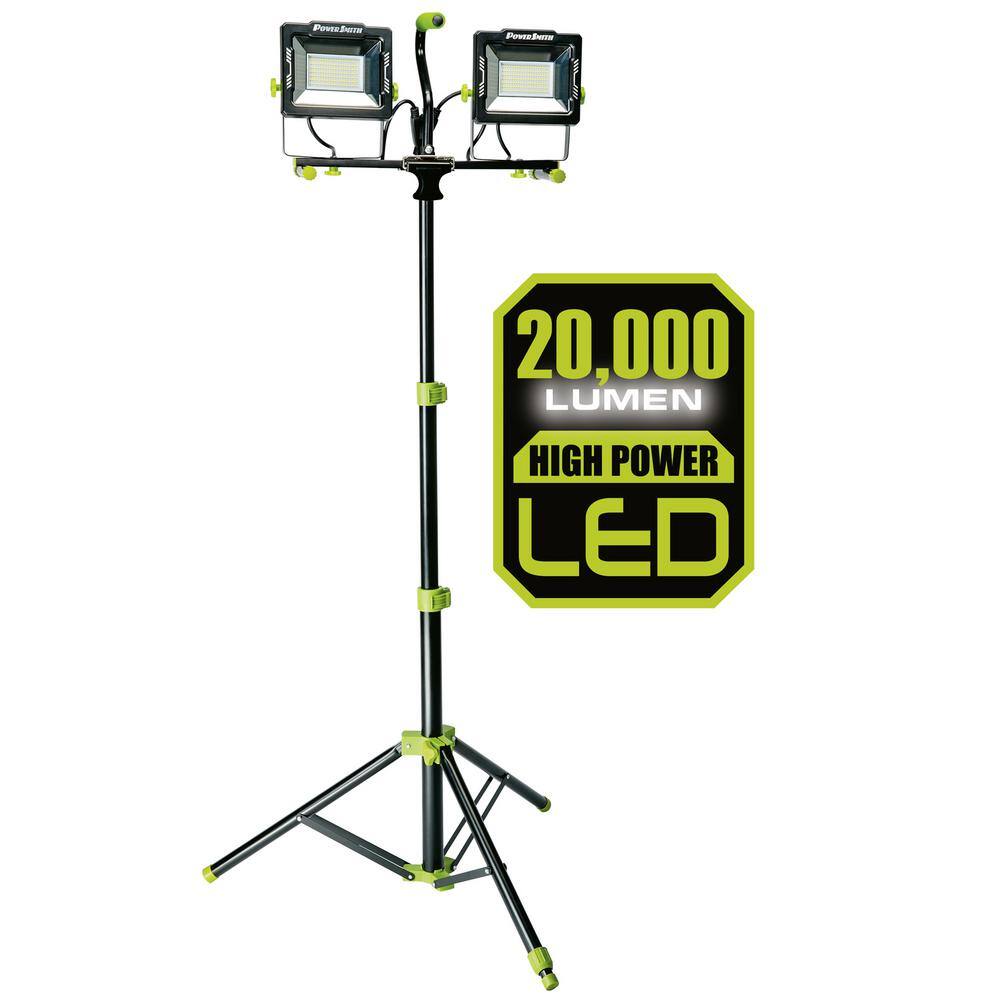 PowerSmith PWLD200T 20.000 Lumen Dual Head LED Work Light with Adjustable Metal Tripod and 9 ft. Power Cord