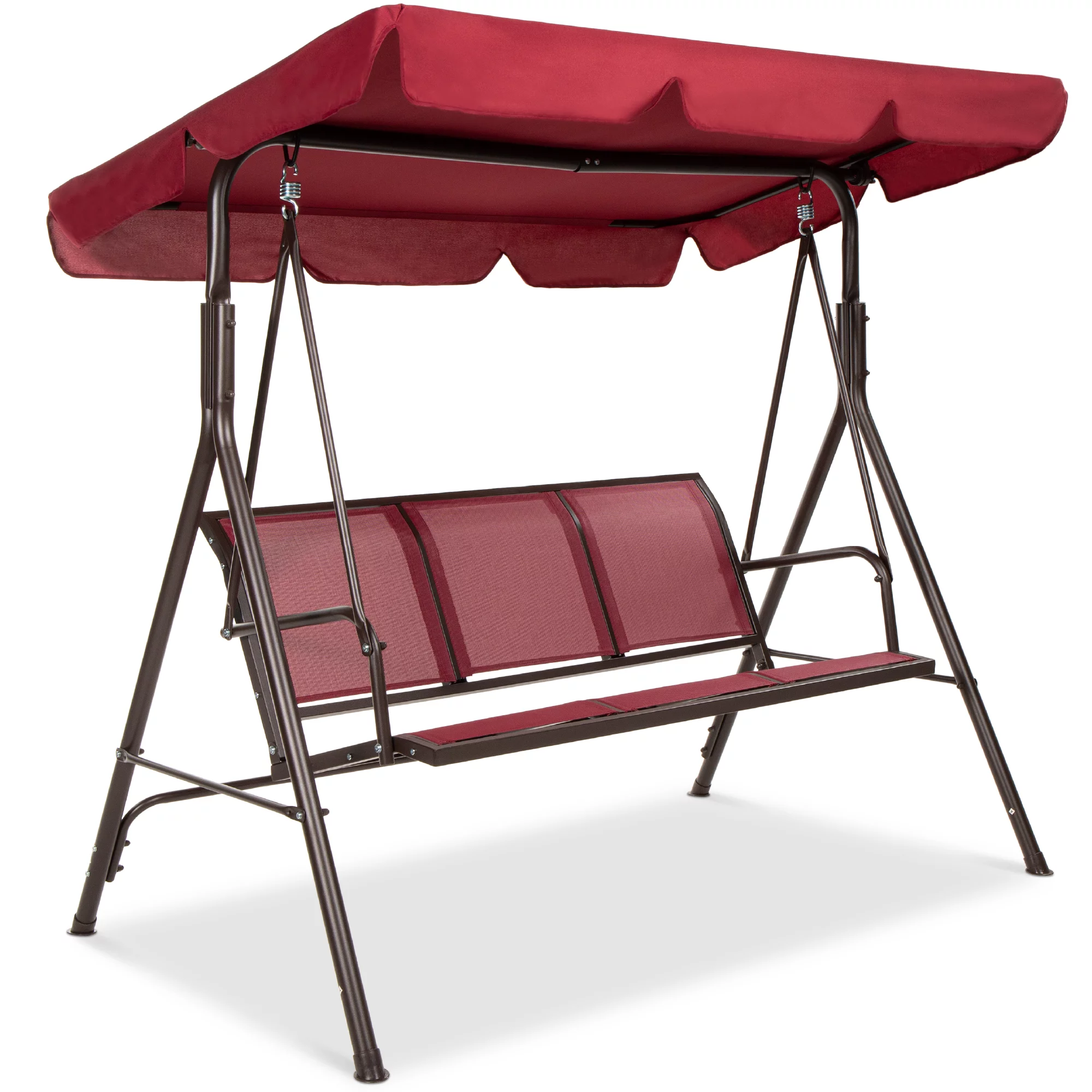Best Choice Products 2-Seater Outdoor Adjustable Canopy Swing Glider Patio Bench w/ Textilene. Steel Frame - Burgundy