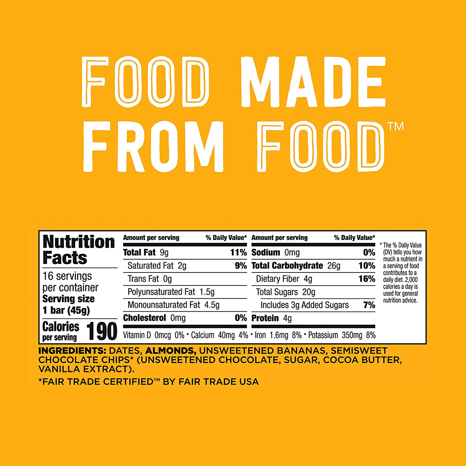 Larabar Banana Chocolate Chip. Gluten Free Vegan Fruit & Nut Bar. 1.6 oz. 16 ct