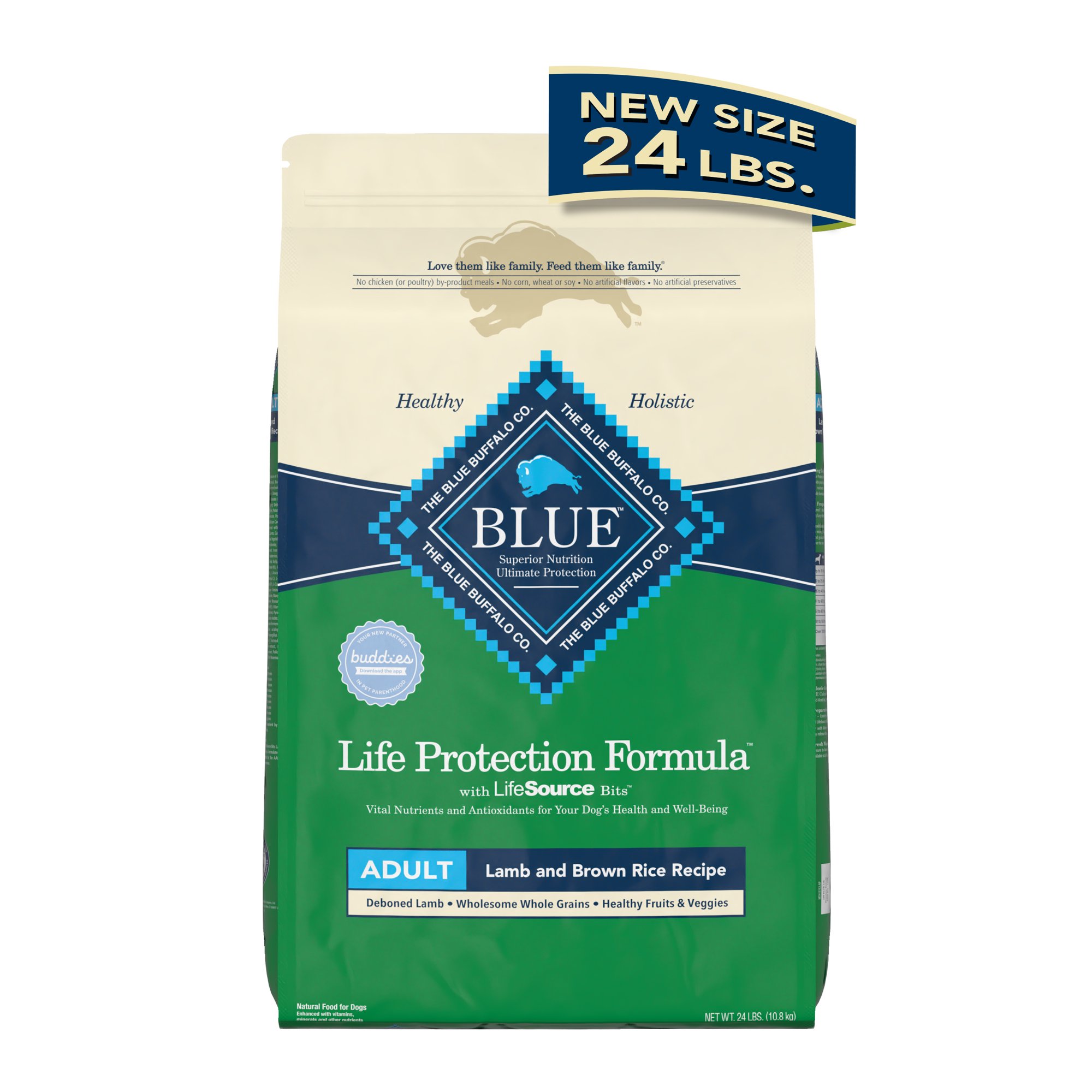 Blue Buffalo Life Protection Formula Lamb and Brown Rice Dry Dog Food for Adult Dogs Whole Grain 24 lb. Bag