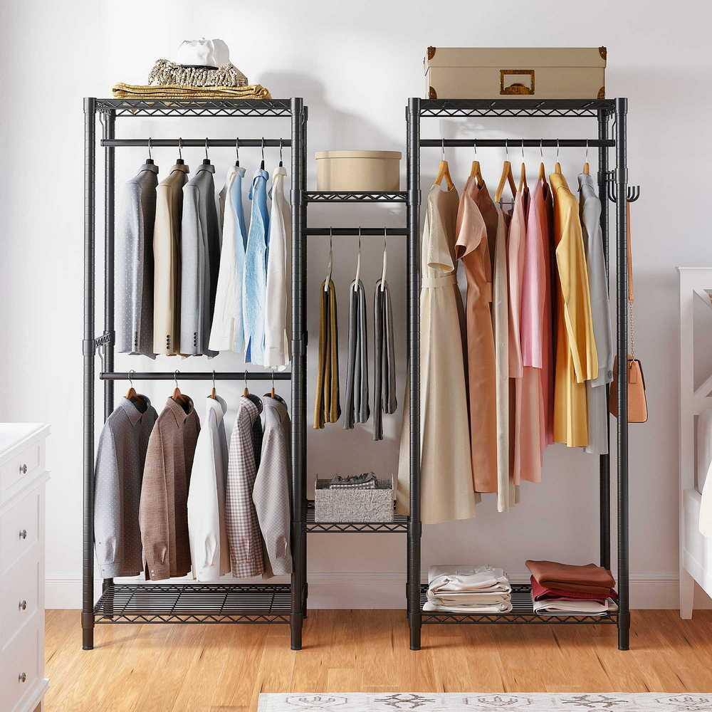 AndMakers IH-0VQS88JP Black Metal Clothes Rack with 0.98 in. Diameter Rods 75 in. W x 76.77 in. H