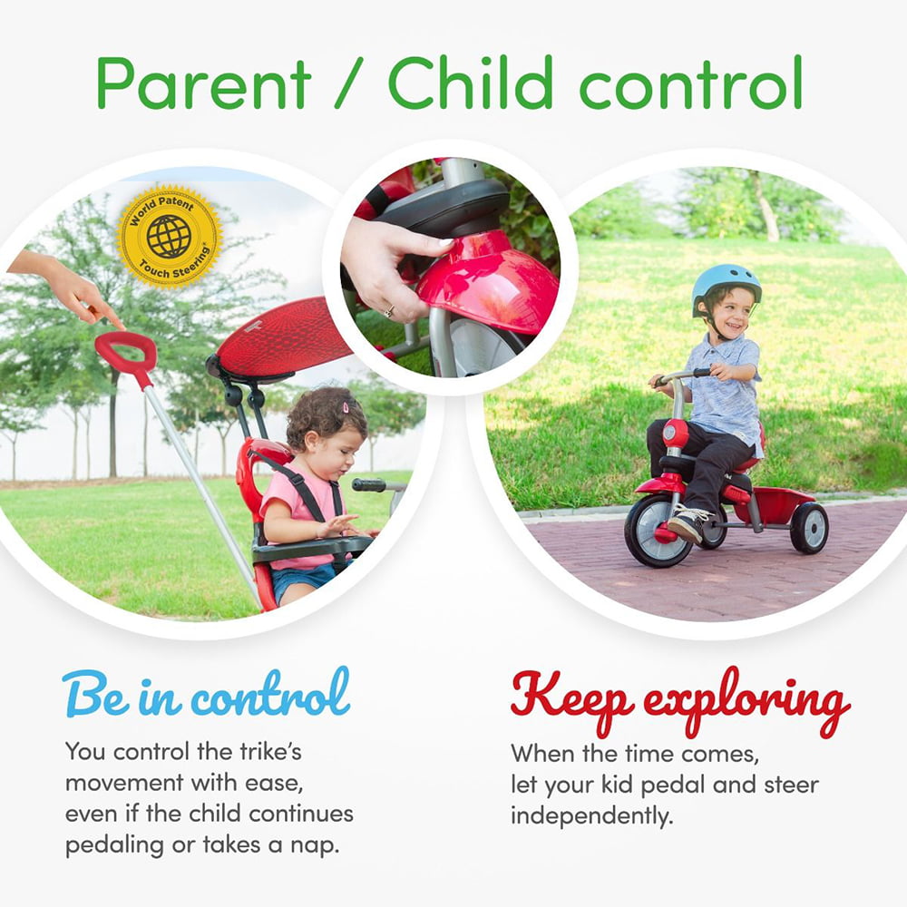 smarTrike Zoom 4 in 1 Baby Toddler Trike Tricycle Toy for 15 to 36 Months. Red
