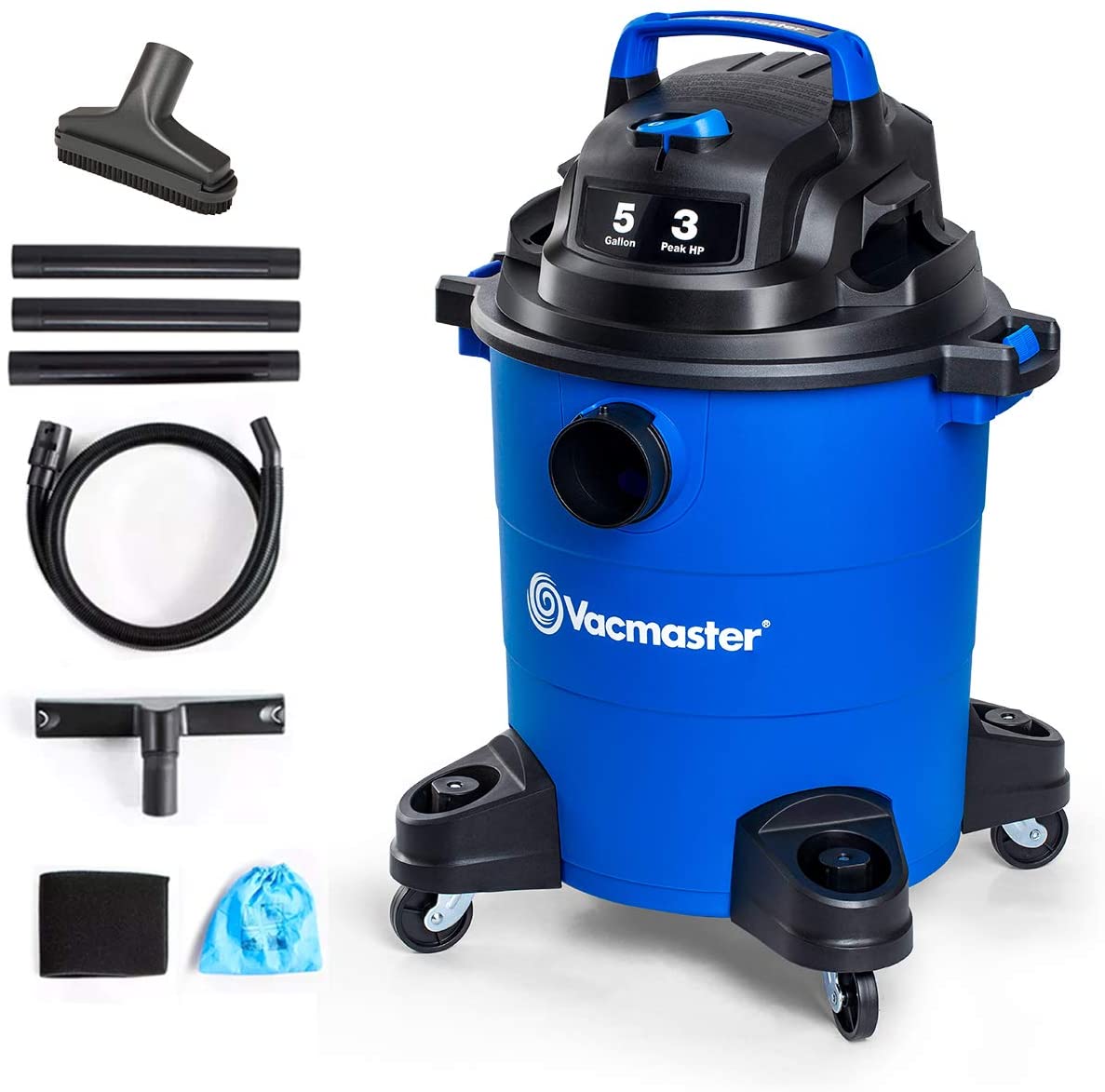 Vacmaster 3 Peak HP 5 Gallon Shop Vacuum Lightweight Powerful Suction Wet Dry Vacuum Cleaner with Blower Function for Dog Hair.Garage.Car.Home and Workshop