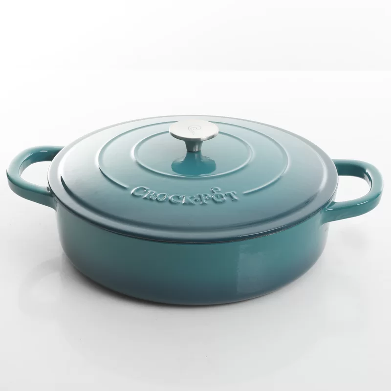 Crock Pot 112002.02 Artisan Enameled Cast Iron Braiser W/Lid. 5 Quart. Teal Ombre