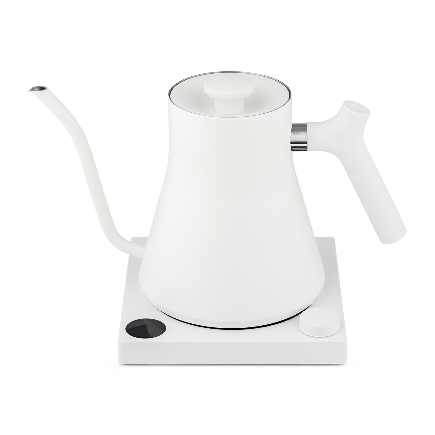 Fellow Stagg EKG Electric Gooseneck Kettle - Pour-Over Coffee and Tea Pot. Stainless Steel. Quick Heating. Matte White. Handle. 0.9 Liter
