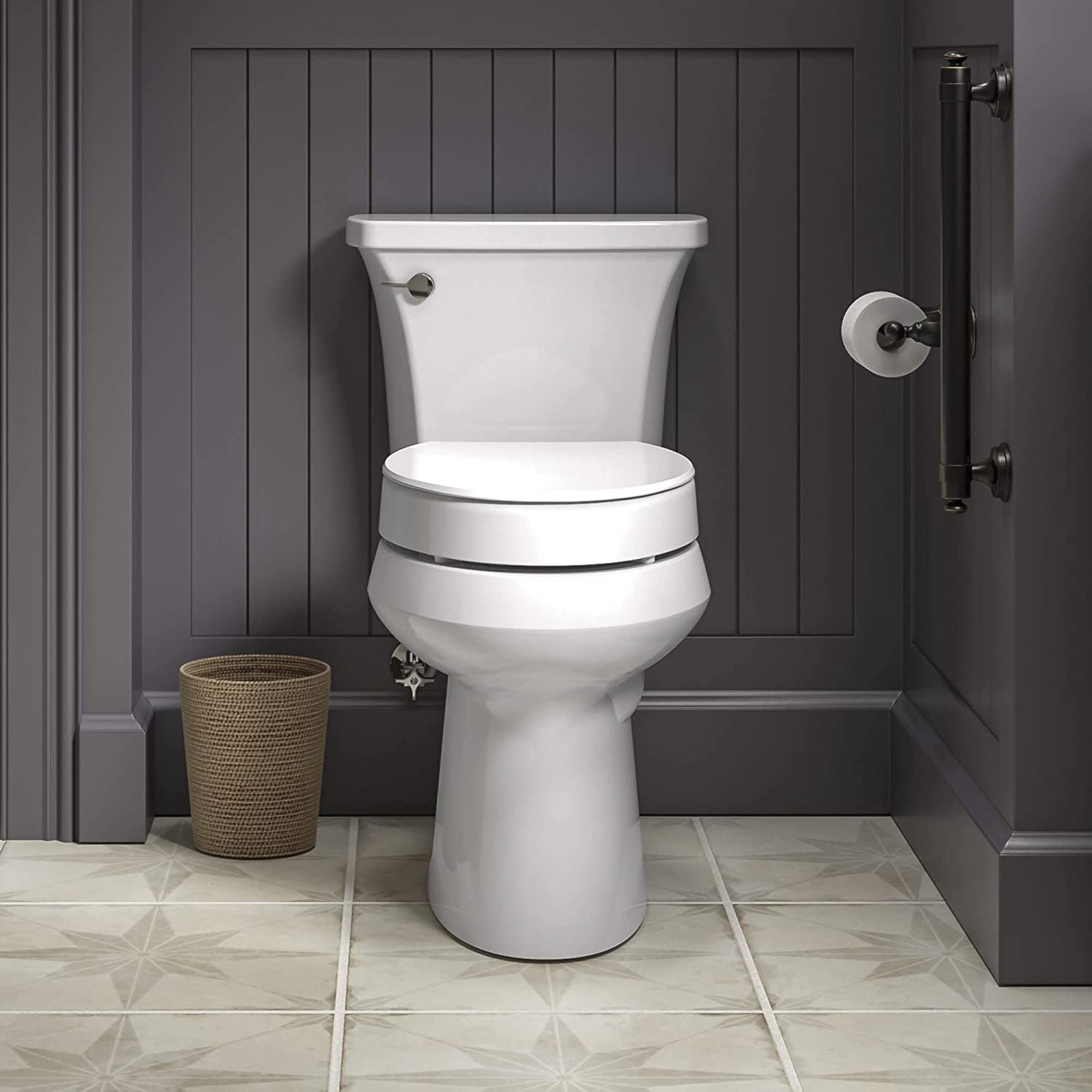 KOHLER Hyten Elevated Quiet-Close Elongated toilet seat. White