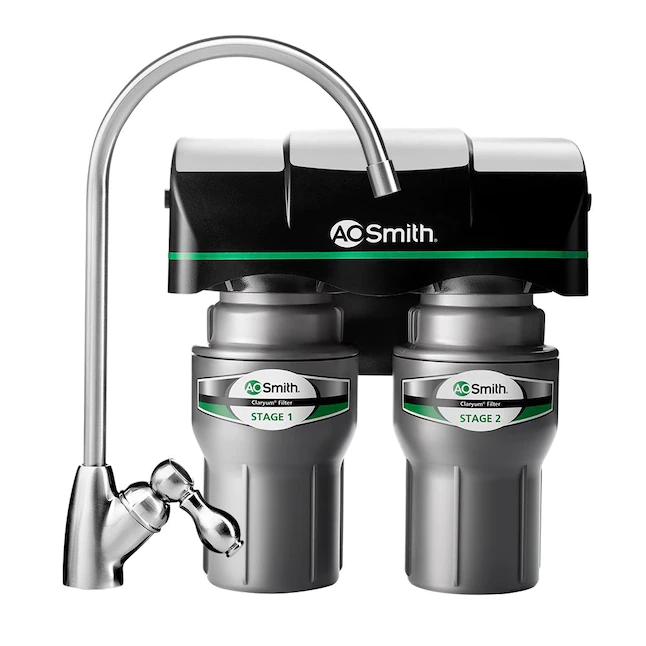 AO Smith 2-Stage Under Sink Clean Water Faucet Filter - NSF Certified Carbon Block Drinking Water Filtration System - AO-US-200