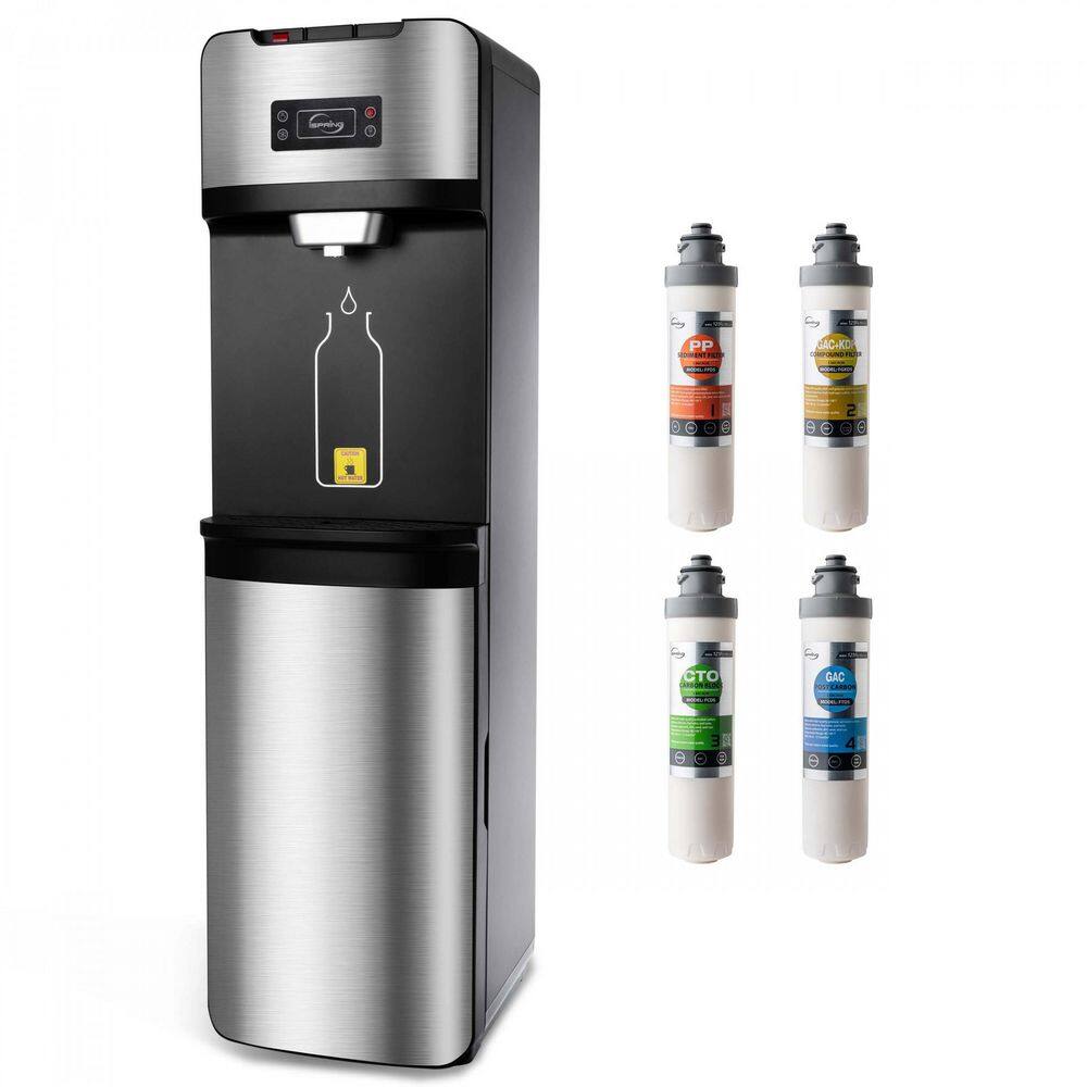 ISPRING DS4-S Bottleless Water Dispenser. Self Cleaning. Stainless Steel. Free-Standing Filtered Water Cooler Dispenser