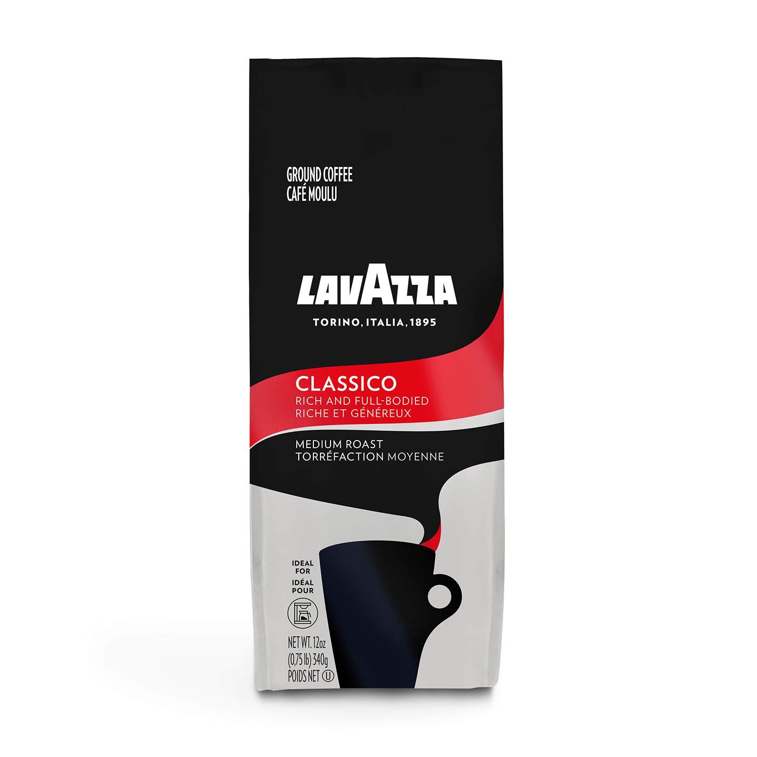 Lavazza Classico Ground Coffee Blend Medium Roast. 12-Ounce Bags (Pack of 6) Authentic Italian. Value Pack. Blended And Roated in Italy. Rich Flavor with Notes of Dried Fruit