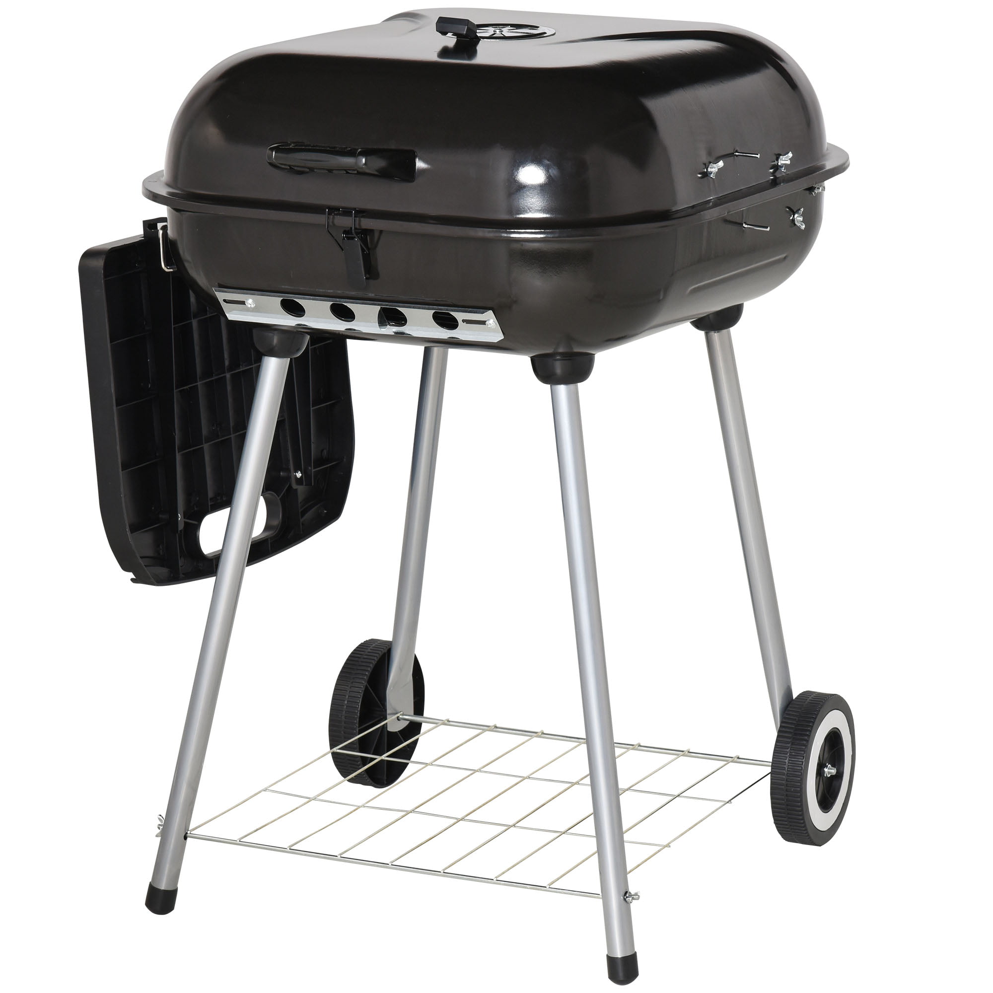 Outsunny 38” Steel Charocal Grill with Portable Wheel. Side Tray and Lower Shelf for Outdoor BBQ for Garden. Backyard. Poolside