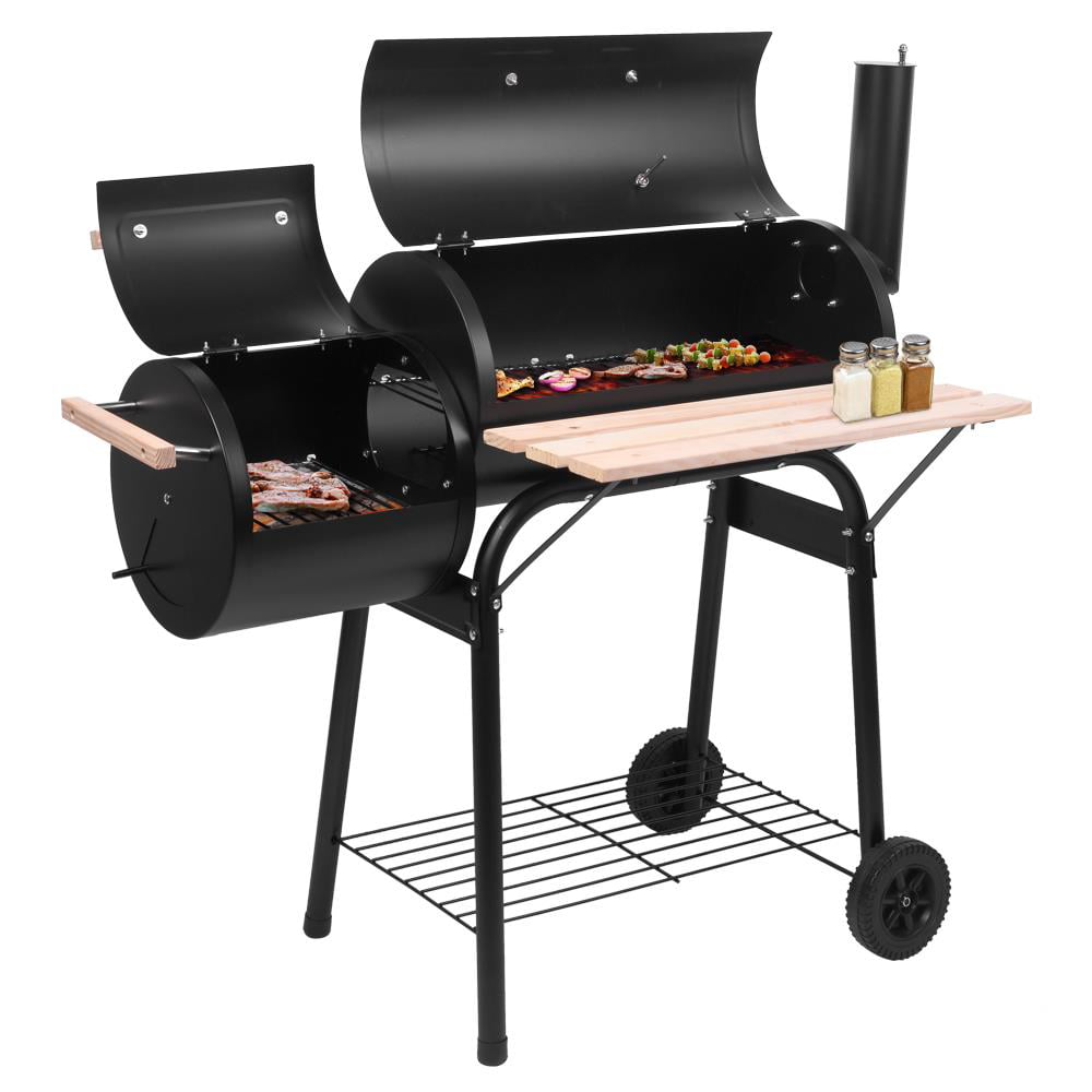 ZOKOP Portable Steel Charcoal BBQ Grill and Offset Smoker Outdoor for Camping. Black