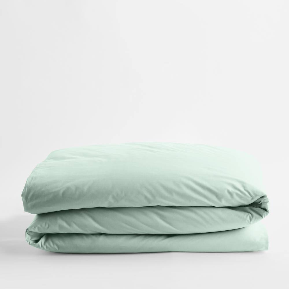 The Company Store  Company Cotton Sea Mist Solid 300-Thread Count Cotton Percale King Duvet Cover - Sea Mist