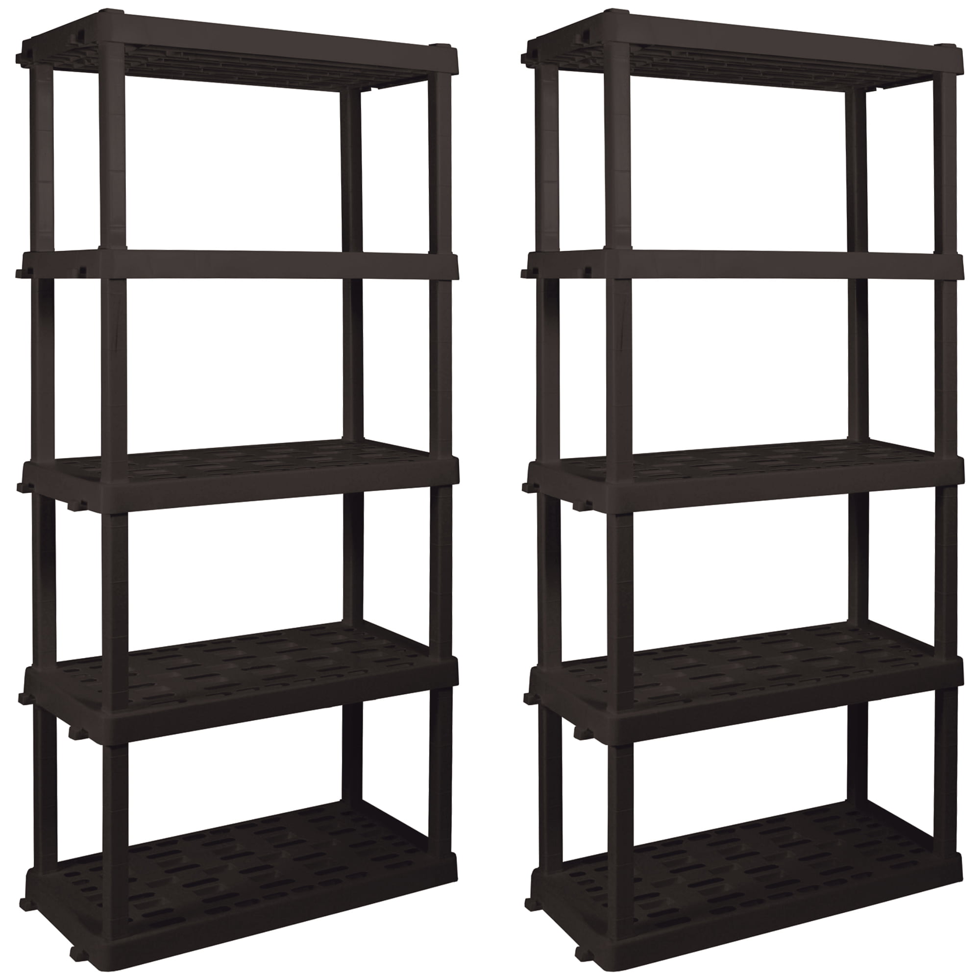 Hyper Tough 74″ H x 18″ D x 36″ W 5 Shelf Plastic Garage Shelves. Pack of 2 Storage Shelving. Black 750 lbs Capacity
