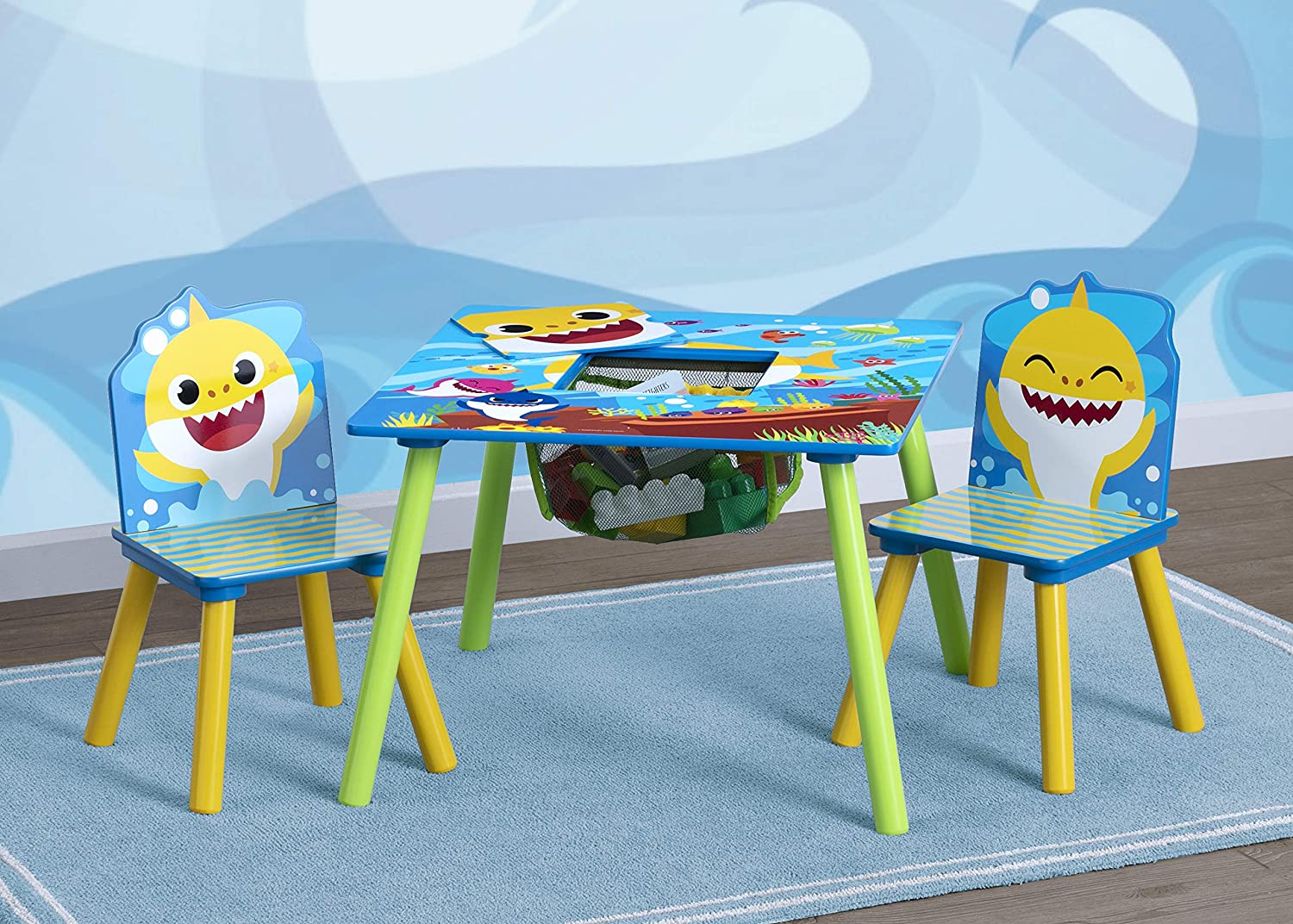 Delta Children Kids Table Storage (2 Chairs Included) -Ideal for Arts & Crafts. Snack Time. Homeschooling. Homework & More. Baby Shark. 3 Piece Set