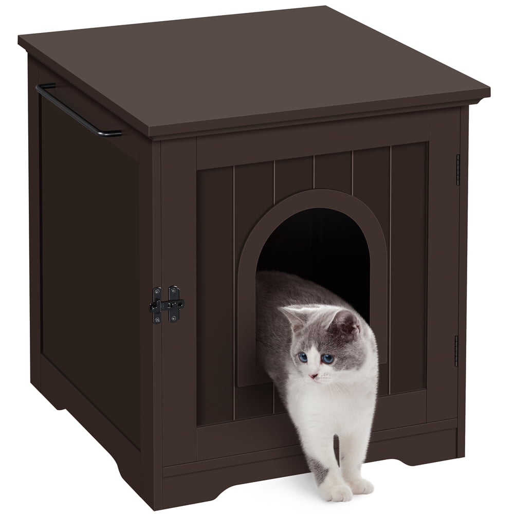 SmileMart Wooden Enclosed Litter Box Cat House Side Table. Espresso