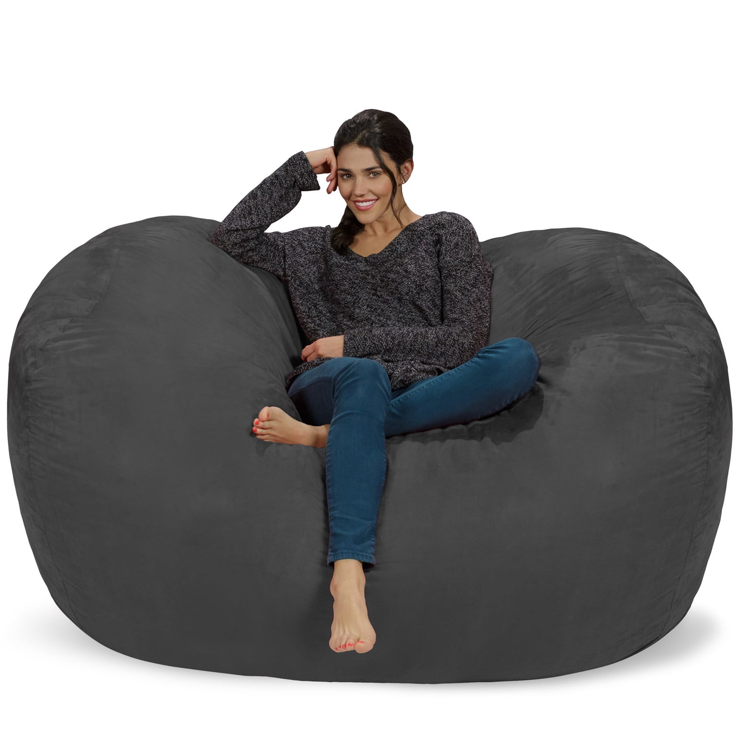 Chill Sack Bean Bag Chair. Memory Foam Lounger with Microsuede Cover. Kids. Adults. 6 ft. Charcoal
