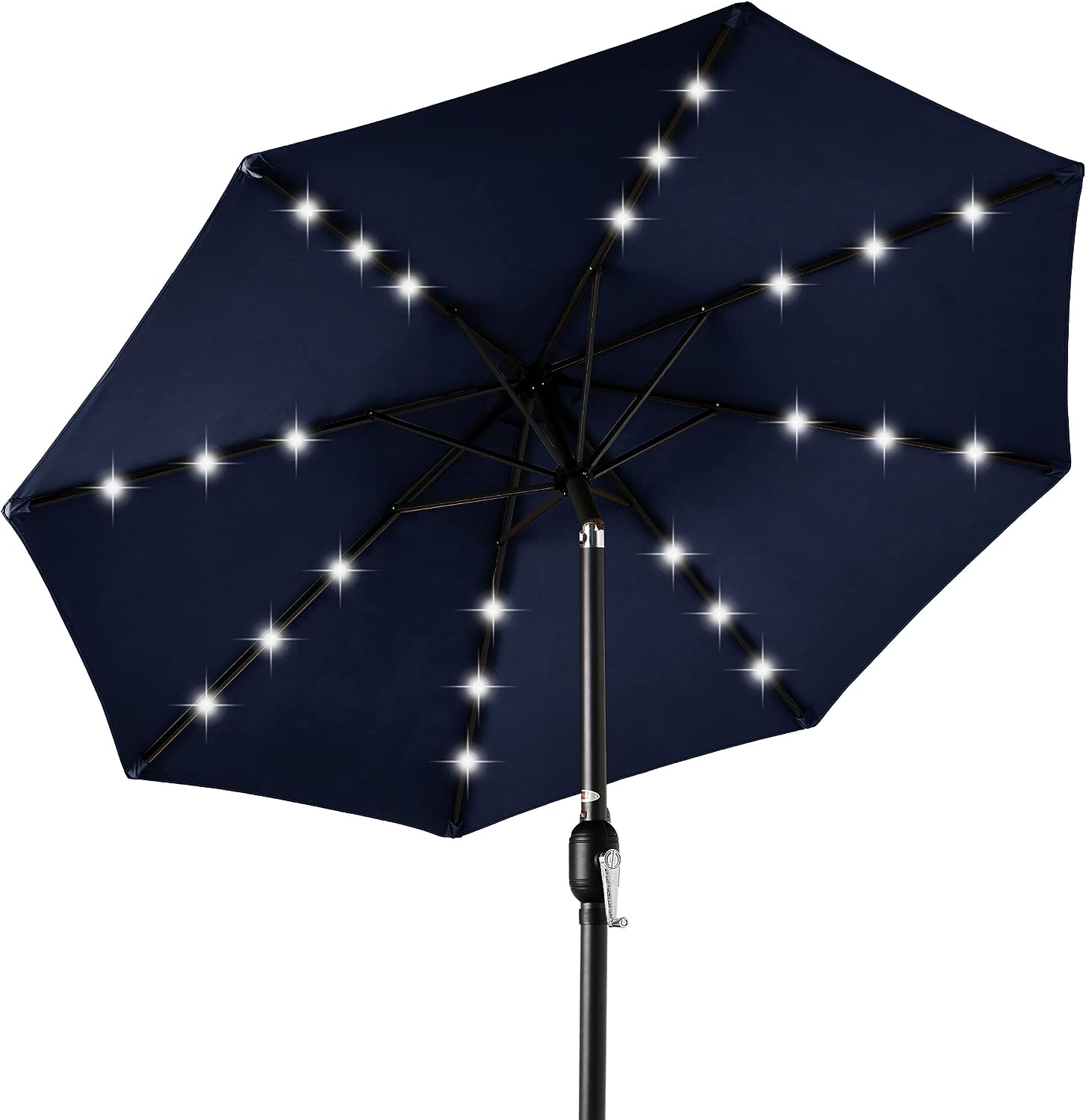 Best Choice Products 10ft Solar Powered Aluminum Polyester LED Lighted Patio Umbrella w/Tilt Adjustment and UV-Resistant Fabric - Navy Blue