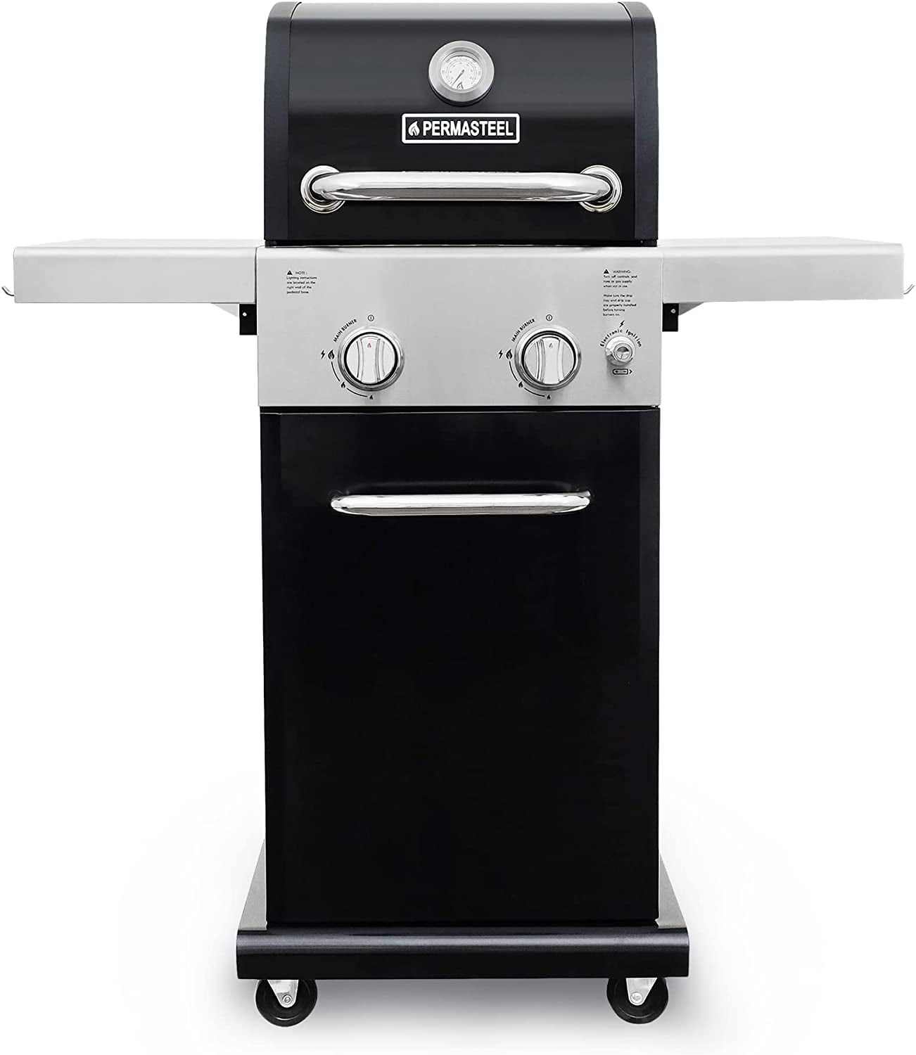 Permasteel 2-Burner Compact Propane Gas Grill with Foldable Sides. Black