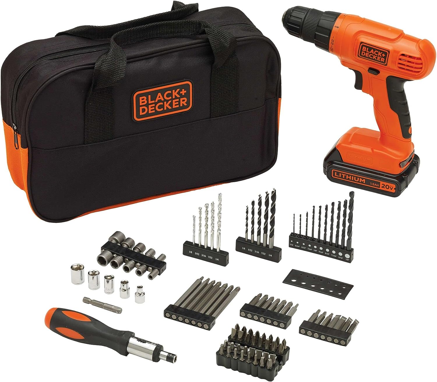 BLACK+DECKER 20V MAX* POWERCONNECT Cordless Drill Kit + 100 pc. Kit (BDC120VA100). Orange