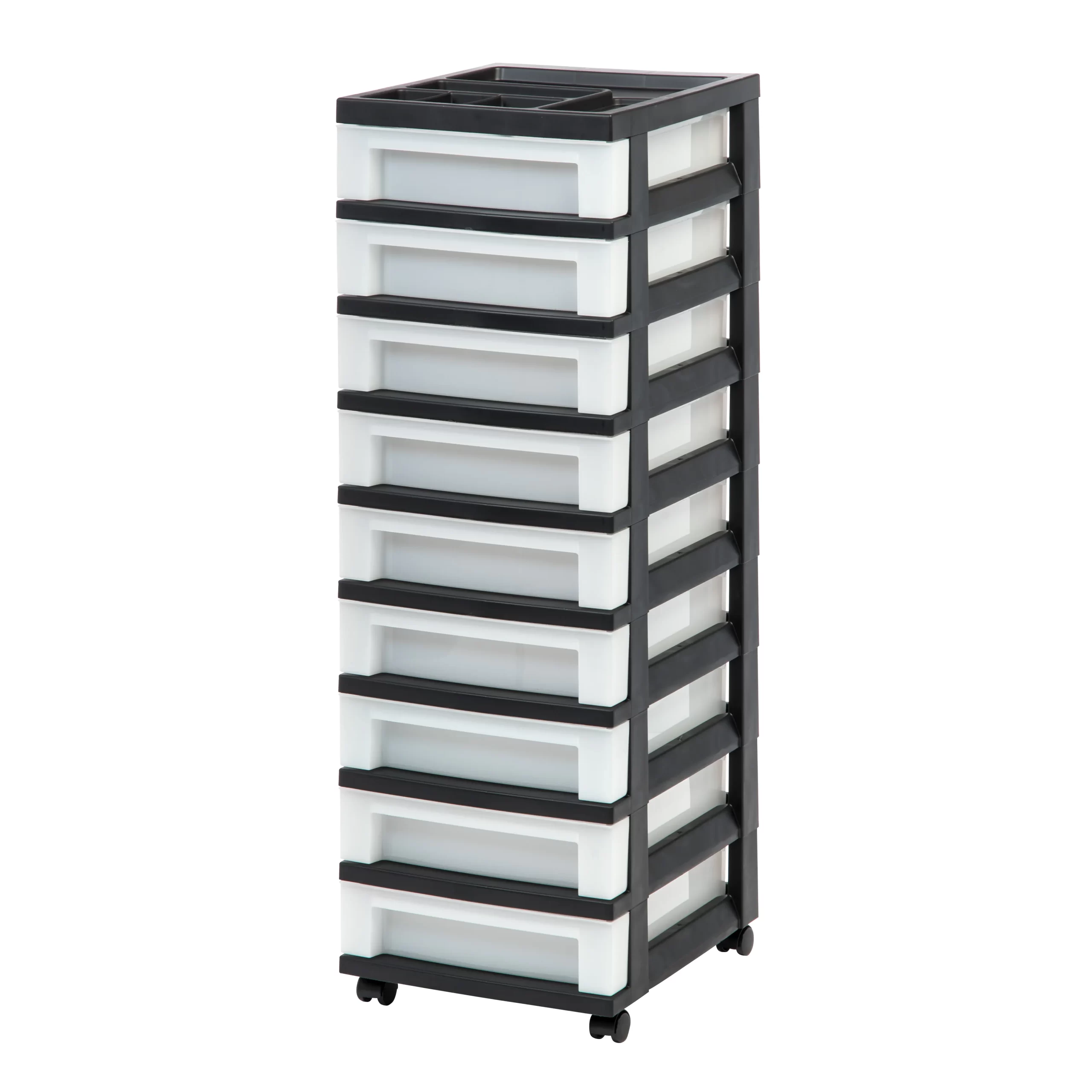IRIS Black 9-Drawer Storage Cart with Organizer Top (Black/Pearl)