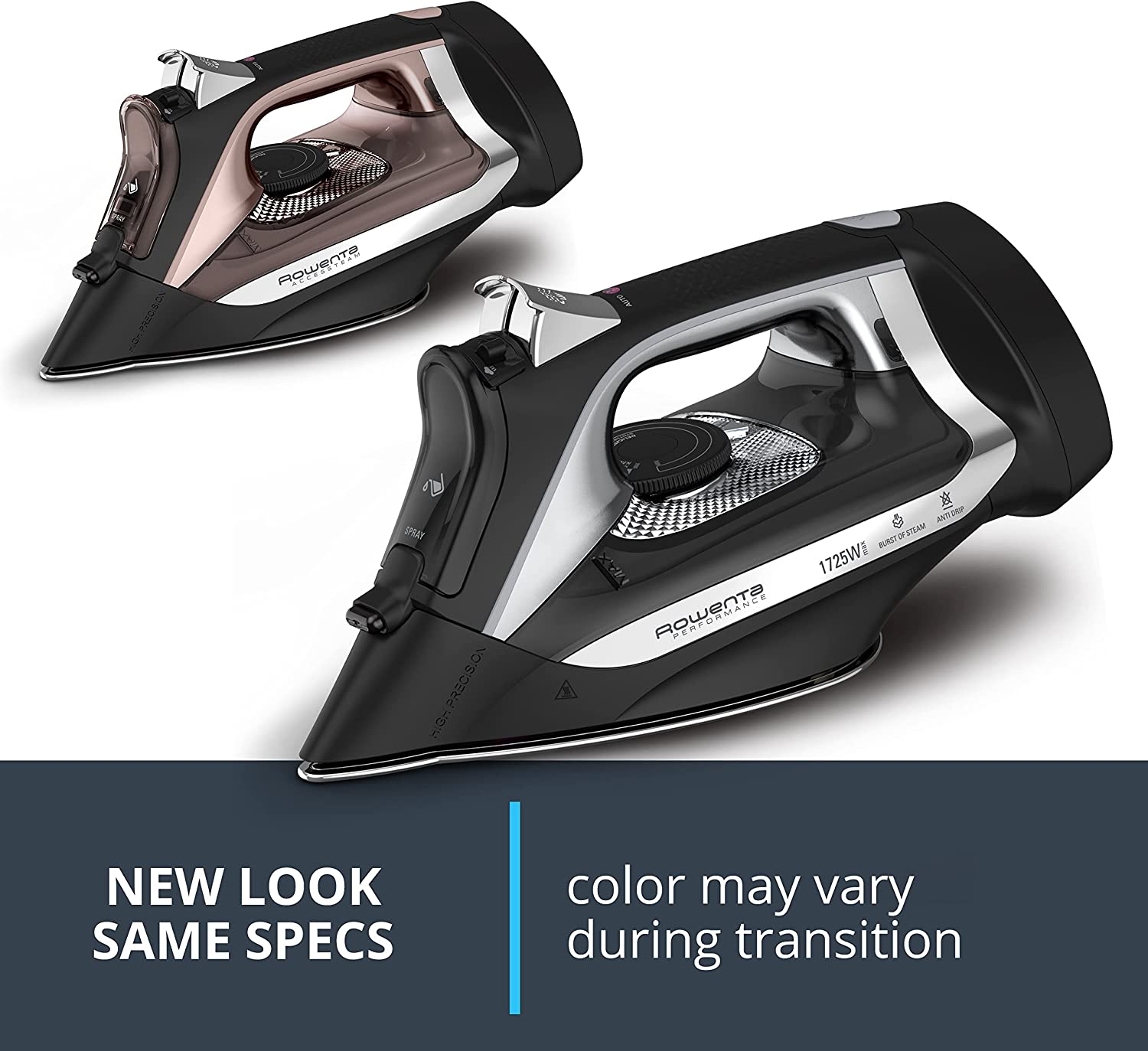 Rowenta DW2459 Access Steam Iron with Retractable Cord and Stainless Steel Soleplate. Black