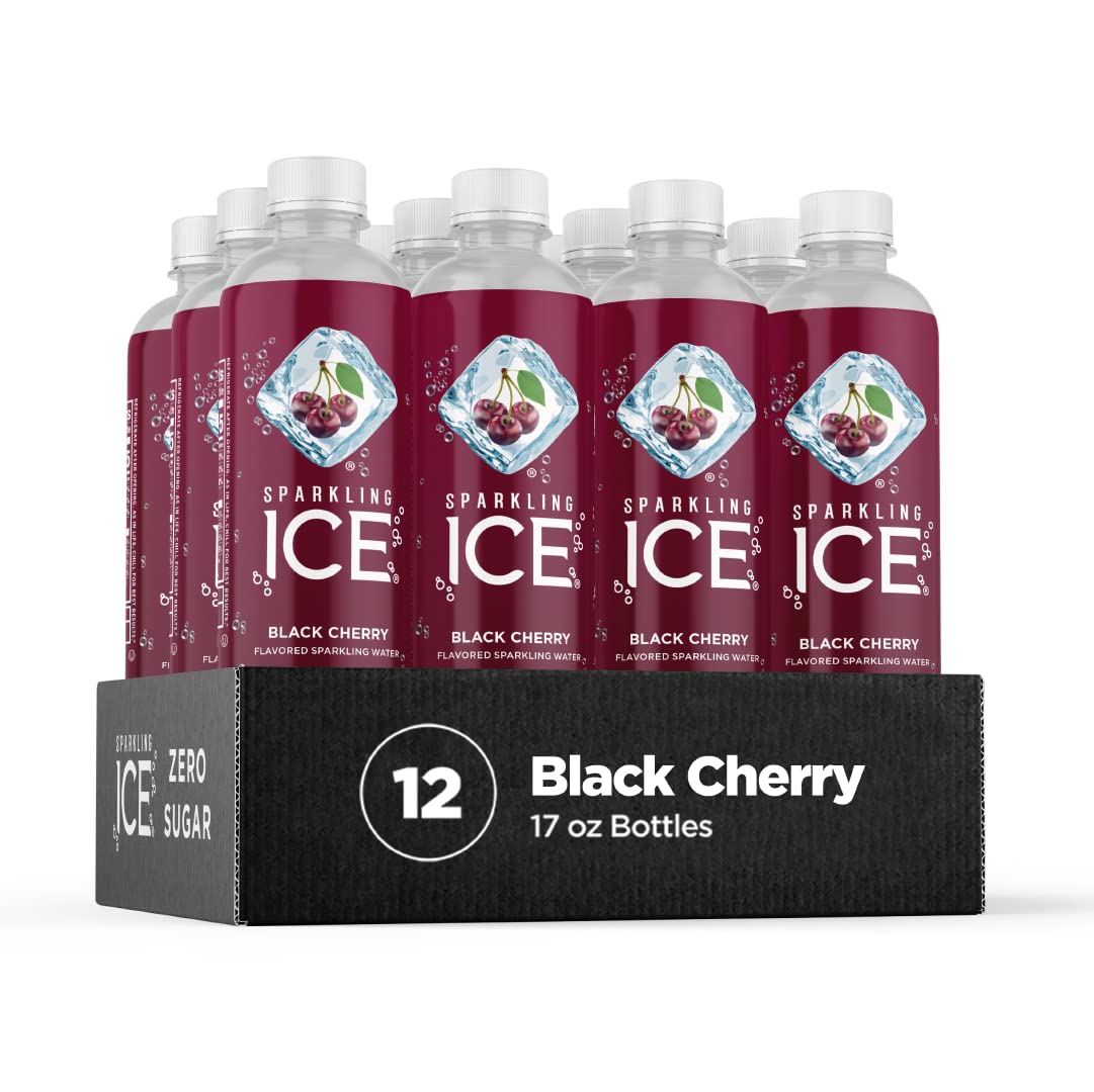 Sparkling Ice. Black Cherry Sparkling Water. Zero Sugar Flavored Water. 17 fl oz