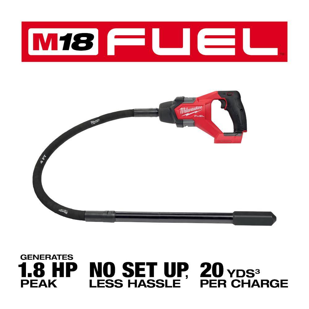 Milwaukee 2910-20 M18 FUEL 18V Lithium-Ion Brushless Cordless 4 ft. Concrete Pencil Vibrator (Tool-Only)