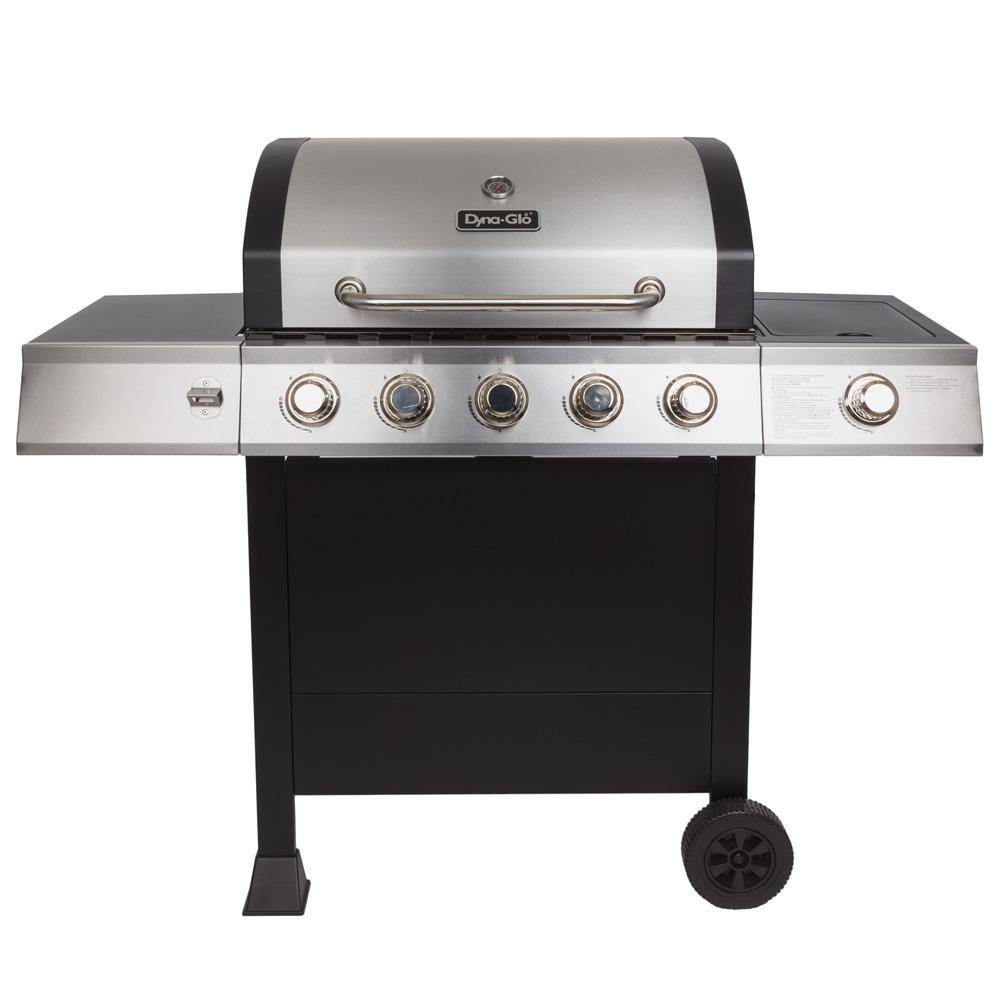 Dyna-Glo DGB515SDP-D 5-Burner Open Cart Propane Gas Grill in Stainless Steel with Side Burner