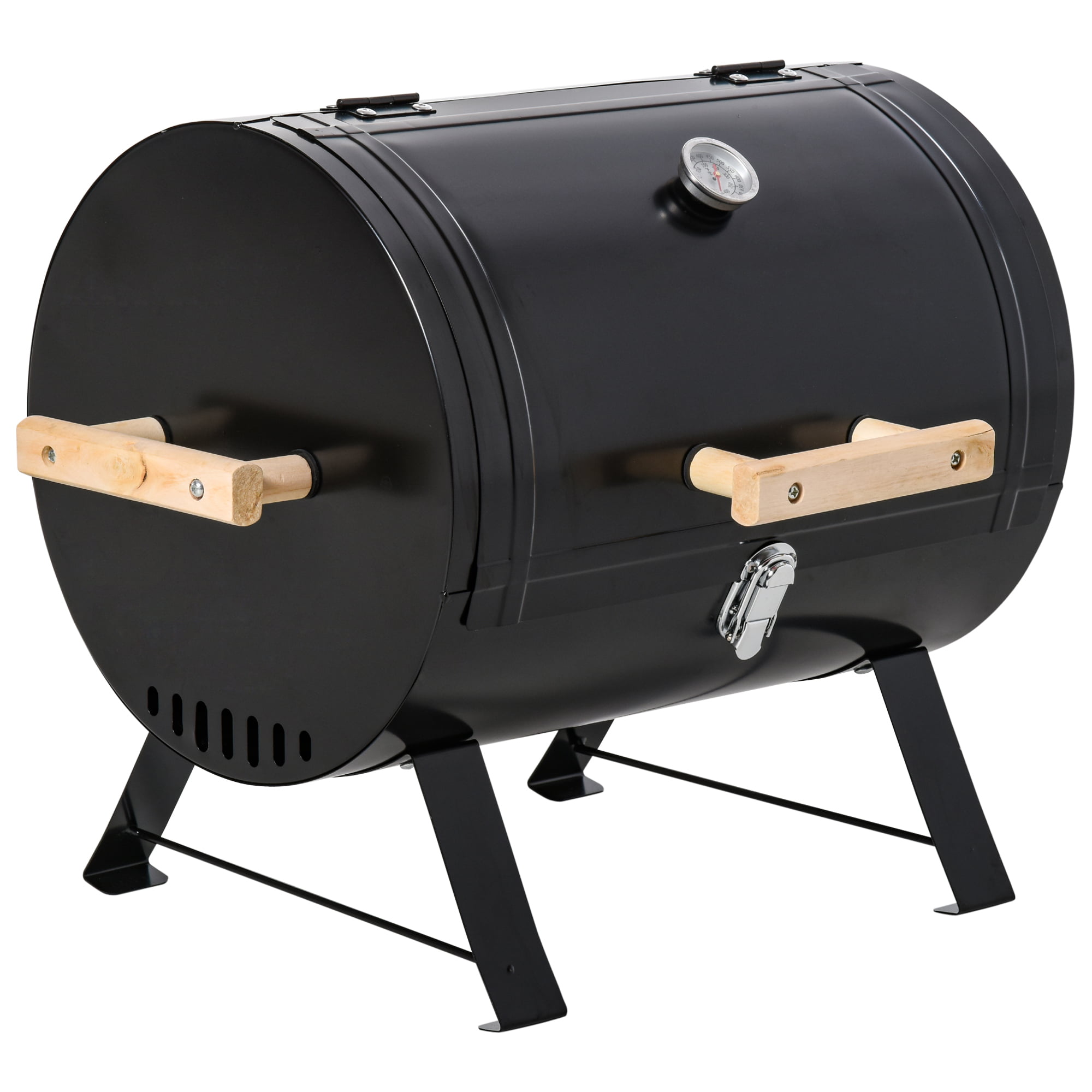 Outsunny 20″ Mini Small Smoker Charcoal Grill Side Fire Box. Portable Outdoor Camping Barbecue Grill with Wooden Handles