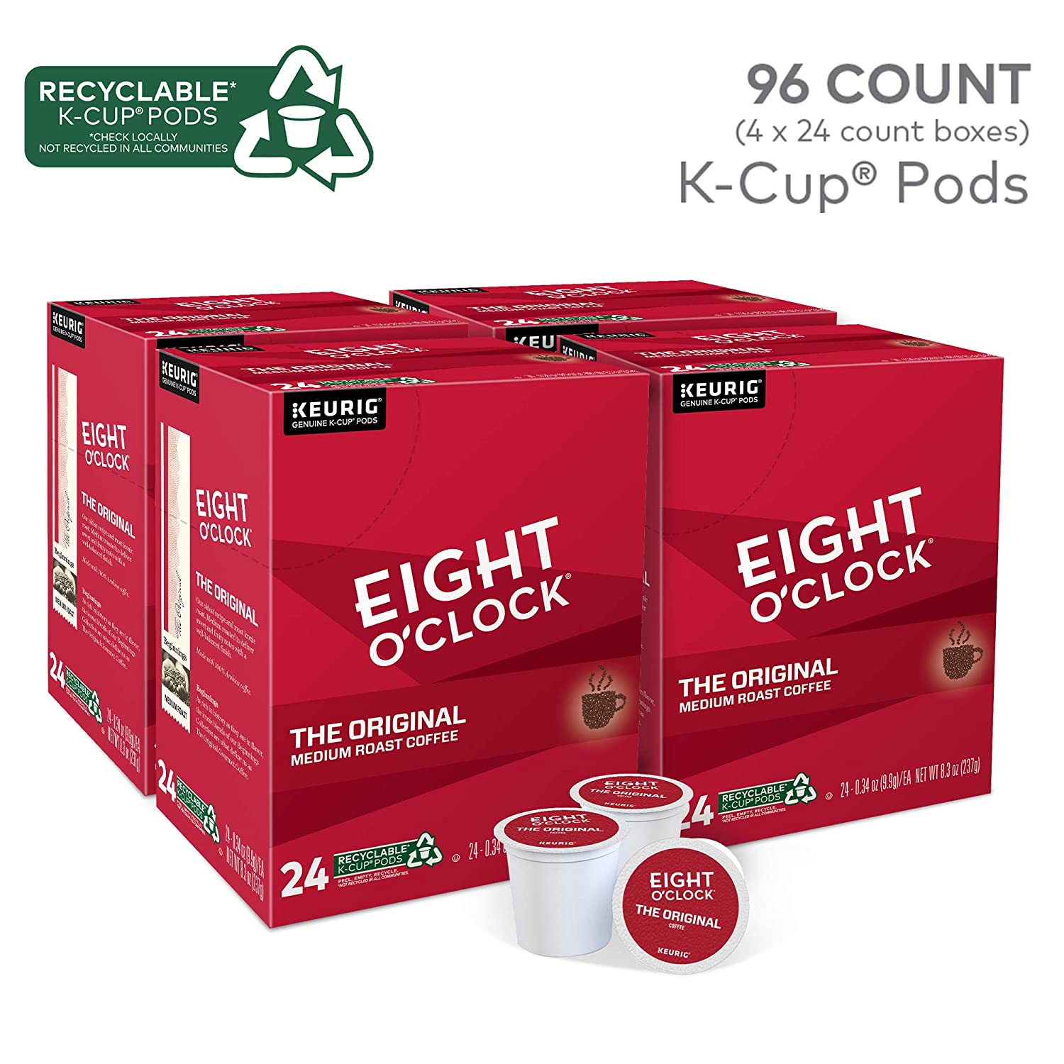Eight O-Clock Coffee The Original Single-Serve Keurig K-Cup Pods Medium Roast Coffee Pods 96 Count (Pack of 1)