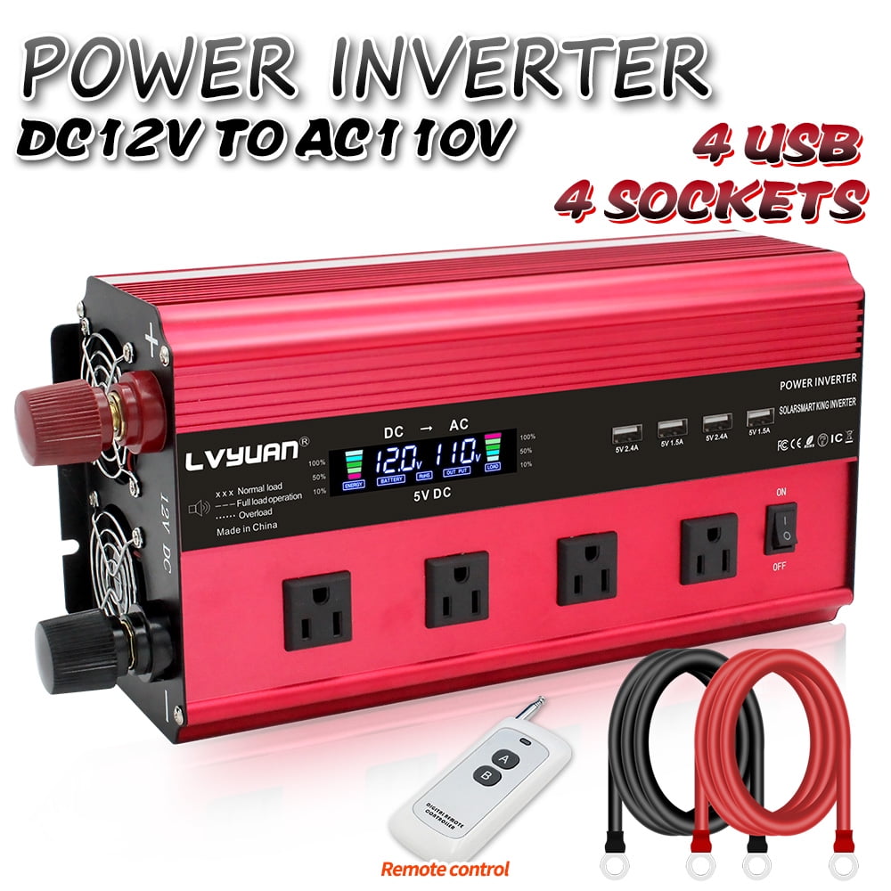 LVYUAN 3000 Watts 6000 Watts Modified Sine Wave Power Inverter DC 12V to AC 110V 120V Car Converter 4USB 4AC Remote Control