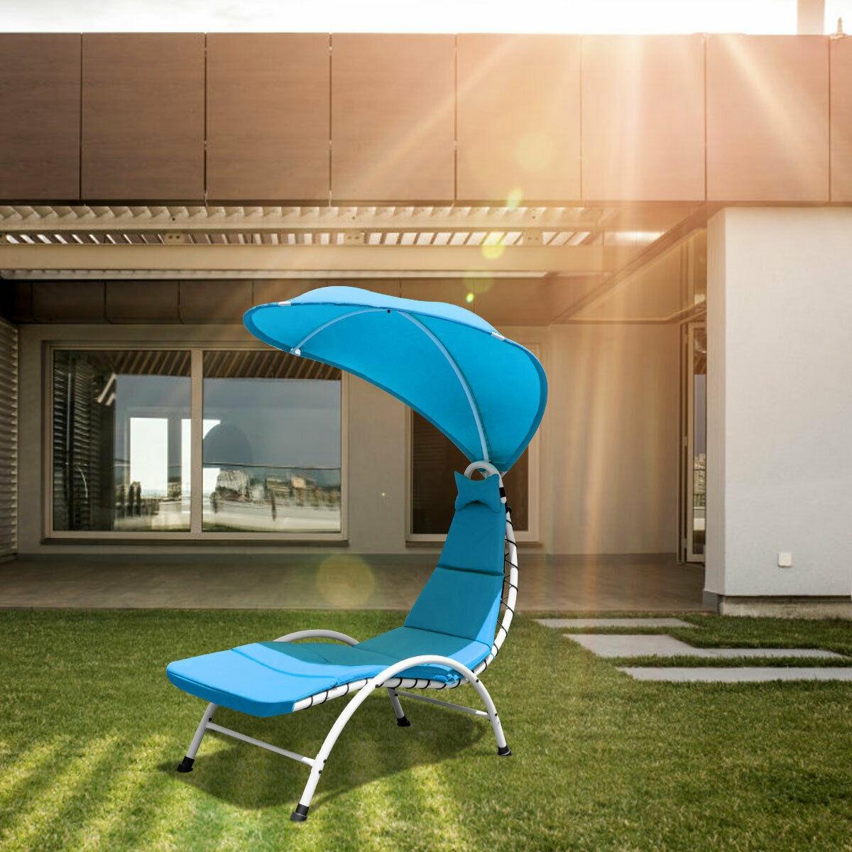 Clihome Patio Furniture White Metal Frame Stationary Chaise Lounge Chair(s) with Blue Polyester and Oxford Fabric Cushioned Seat