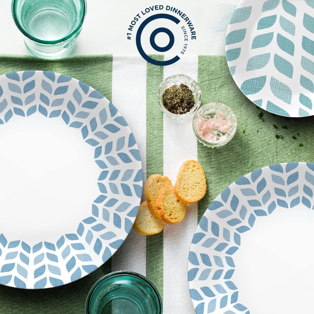 Corelle Global Collection Vitrelle 18-Piece Dinnerware Set. Triple Layer Recycled Glass. Lightweight Eco-Friendly Round Plates and Bowls Set. Northern Pines