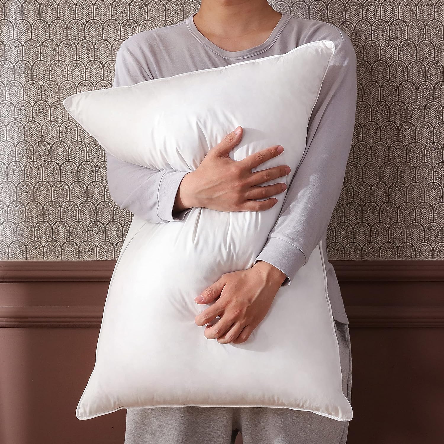 AIKOFUL Luxury Goose Feathers Down Pillow for Sleeping.Hotel Collection King Size Soft Bed Pillow.Organic Percale Cover(King.Pack of 1)