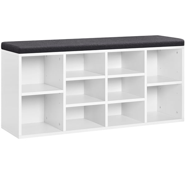Topeakmart 41.5” Shoe Storage Bench Organizer with 10 cubbies and Cushion Seat. White