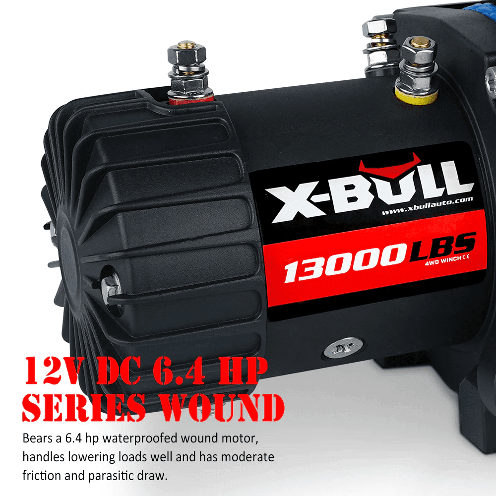 X-BULL Electric Winch 13000lb Winch 12V Synthetic Rope SUV Jeep Truck 4WD Blue with Winch Cover