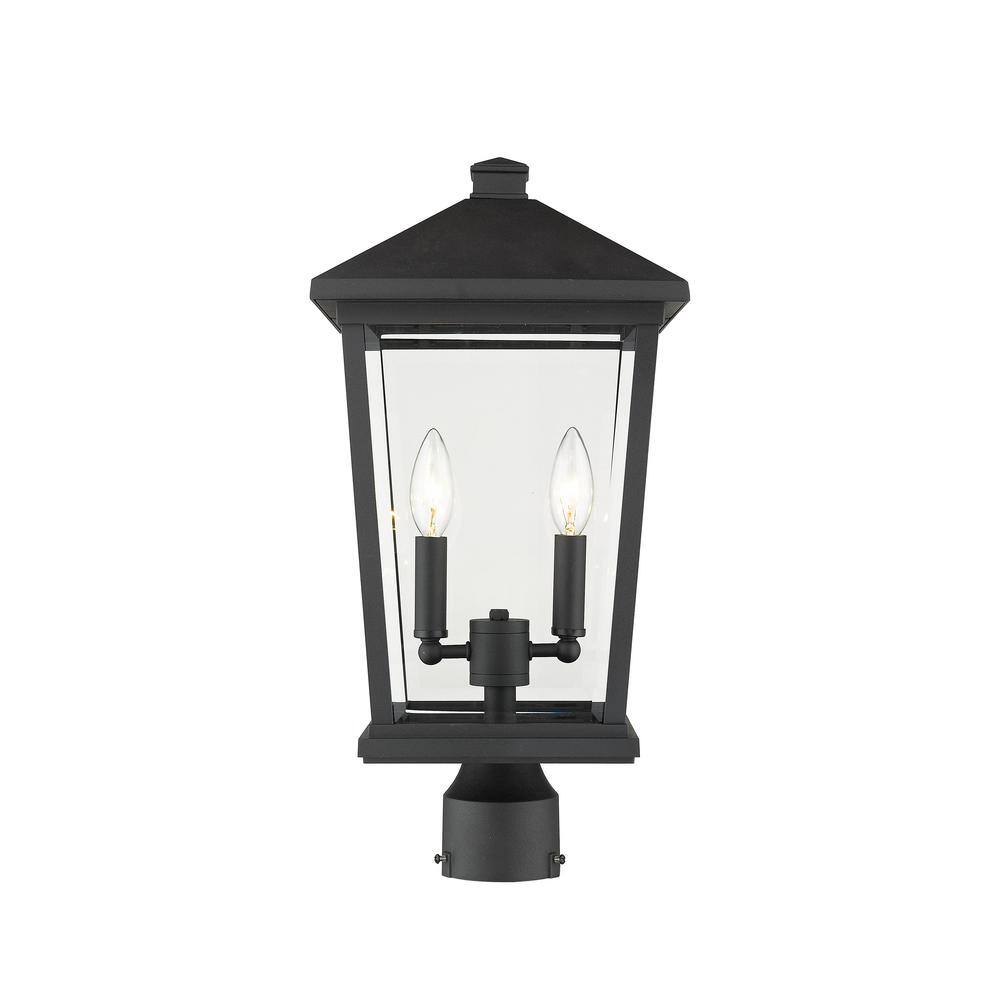 Unbranded  Beacon 2-Light Black 19.5 in. Aluminum Hardwired Outdoor Weather Resistant Post Light Round Fitter with No Bulb Included