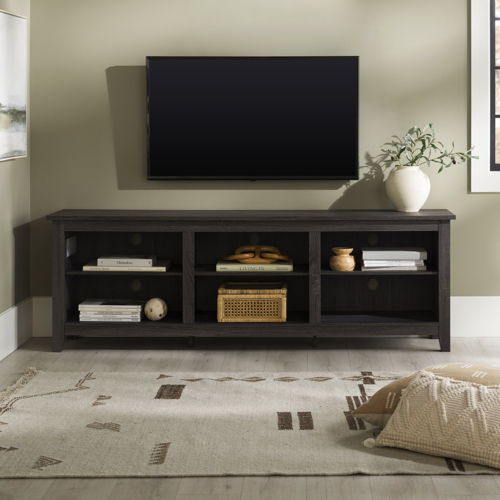 Woven Paths Open Storage TV Stand for TVs up to 80″. Charcoal